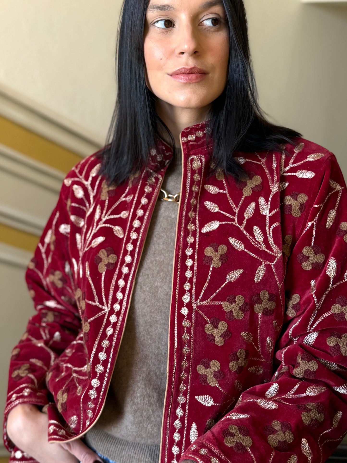 Zari Velvet Jacket - Burgundy