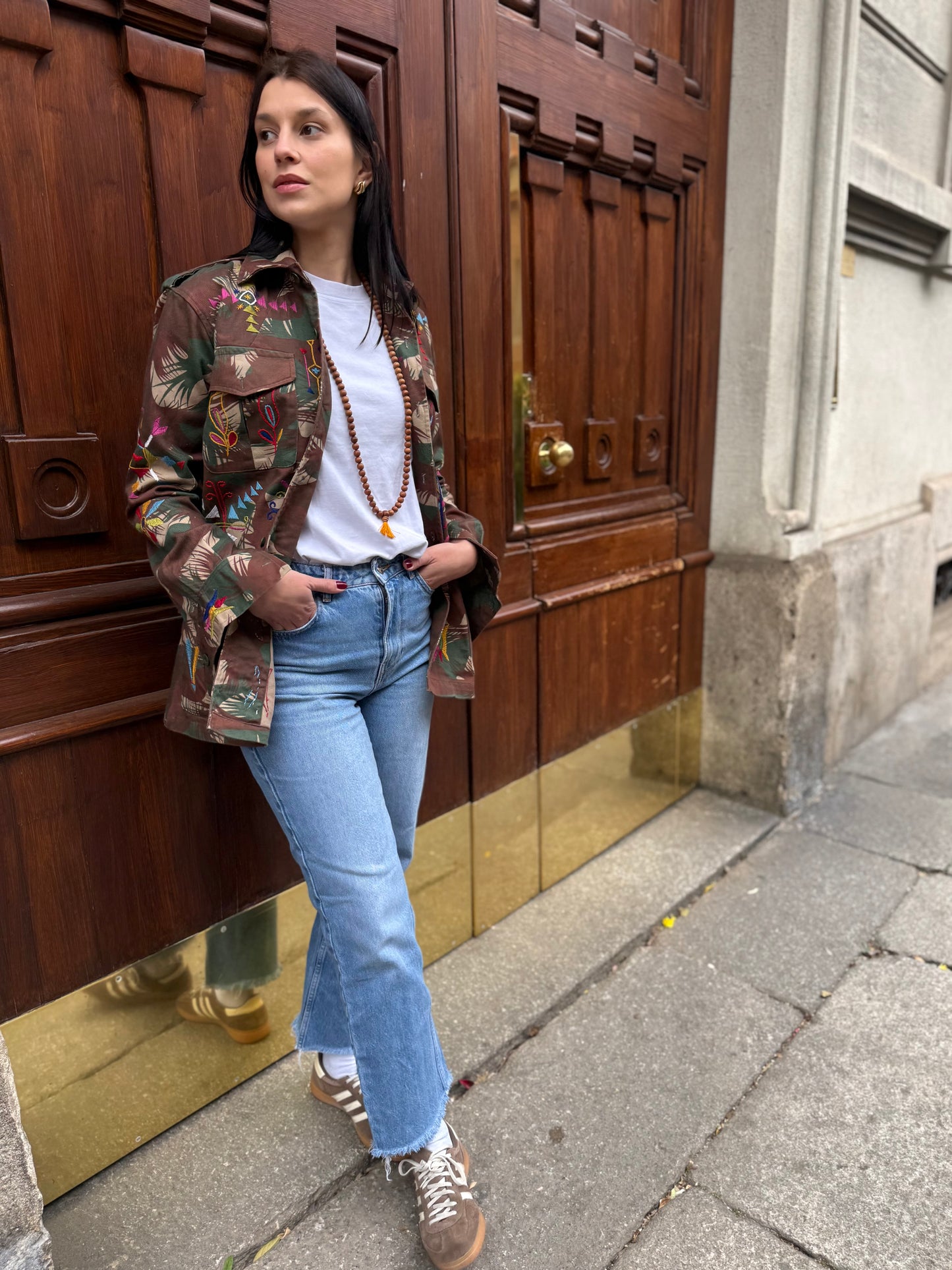 Vintage Army Jacket hand embroidered - Hindi