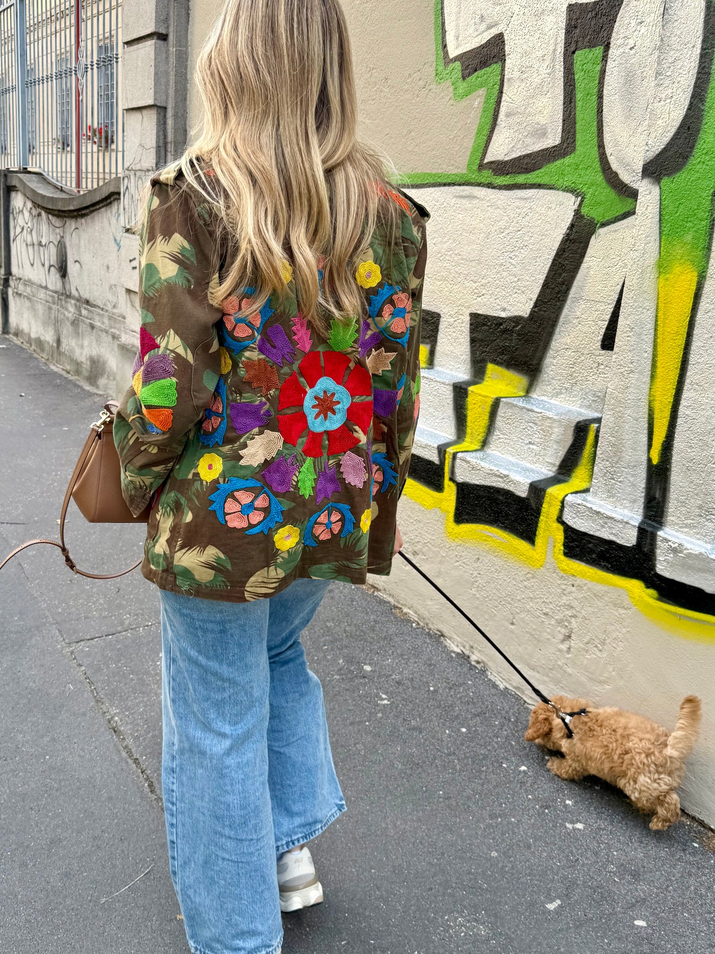 Vintage Army Jacket hand embroidered - Sunflower