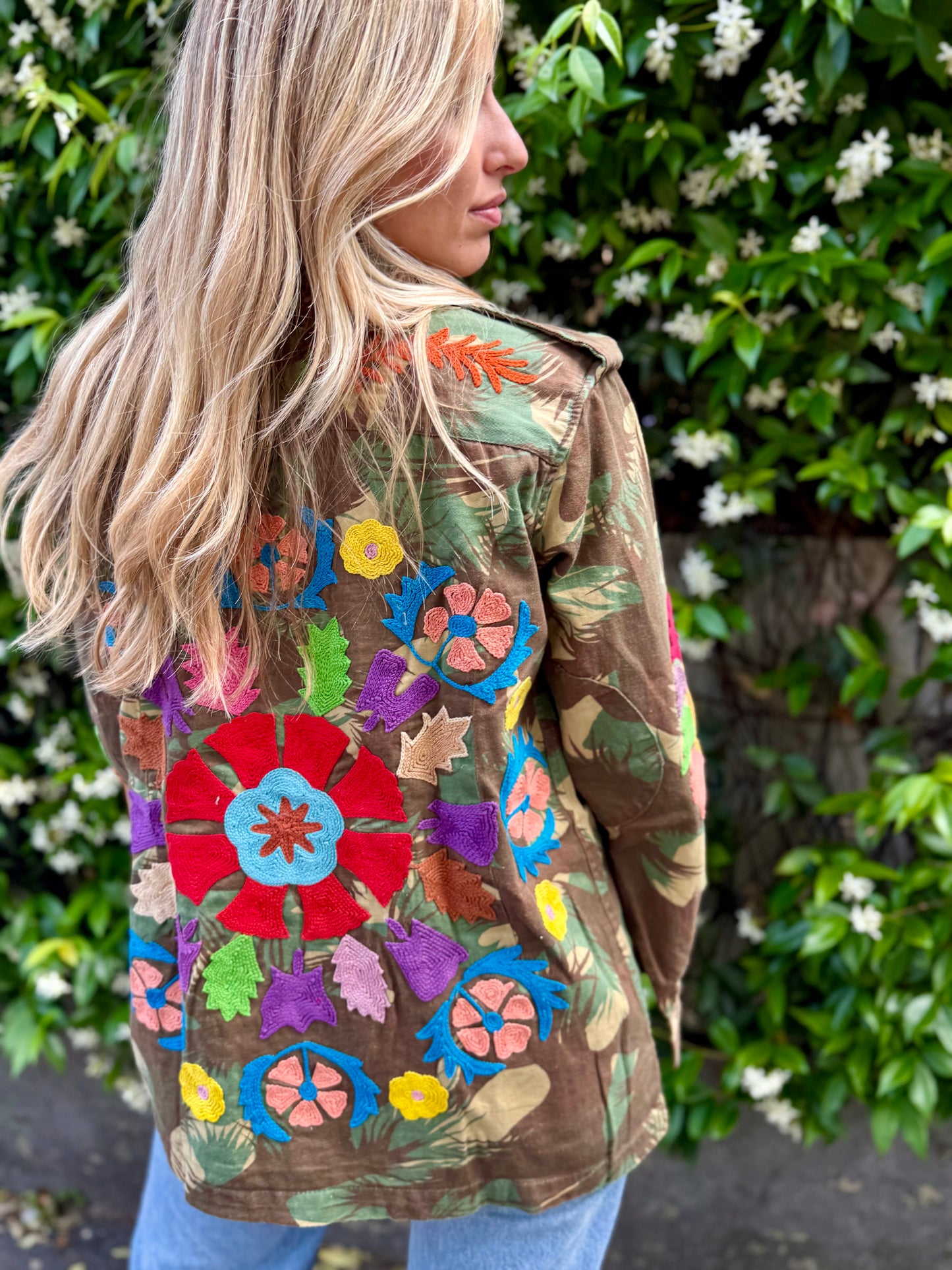 Vintage Army Jacket hand embroidered - Sunflower