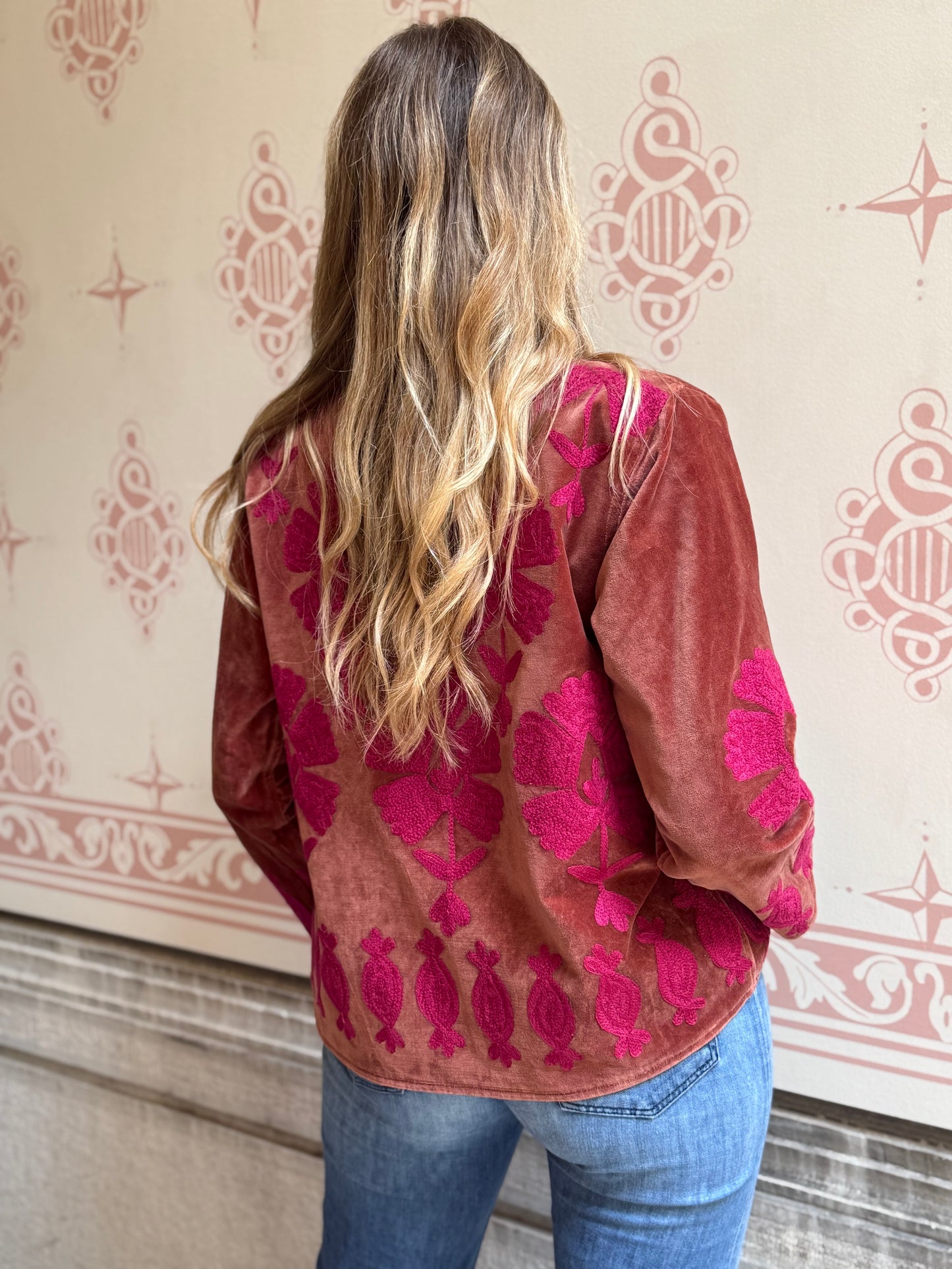 Flower Velvet Jacket - Fuchsia Medium
