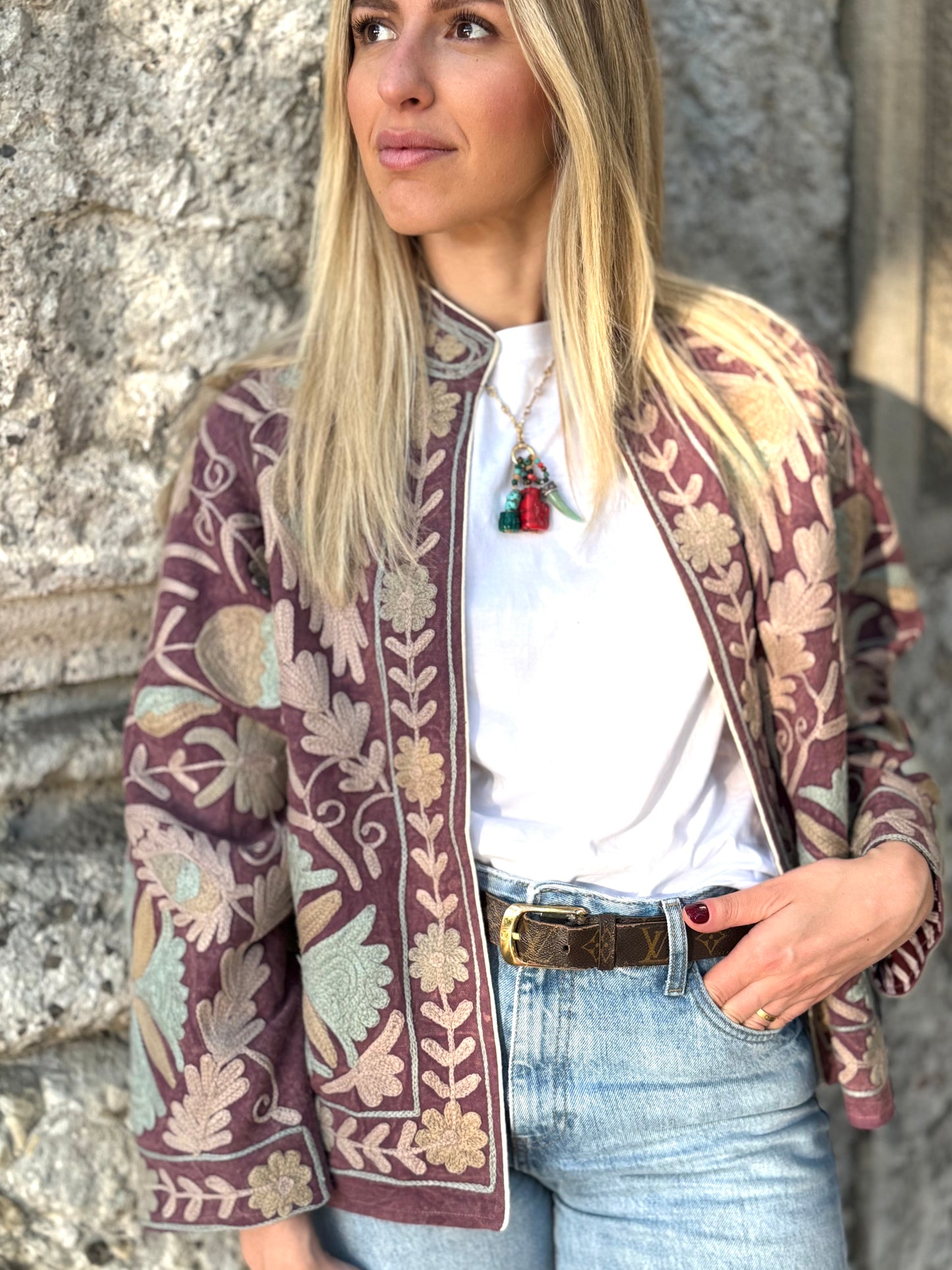 Cotton Stone Washed Suzani Jacket Embroidered