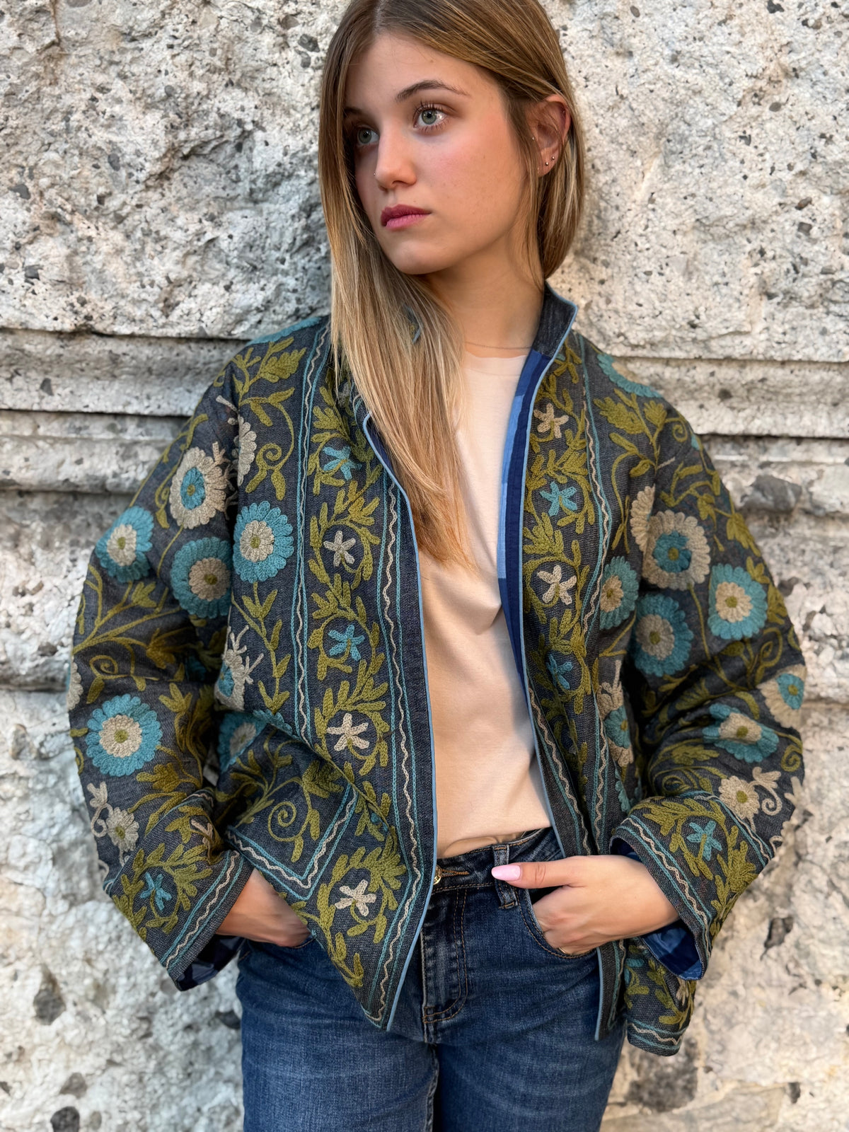 Denim Suzani Jacket Embroidered - limited edition