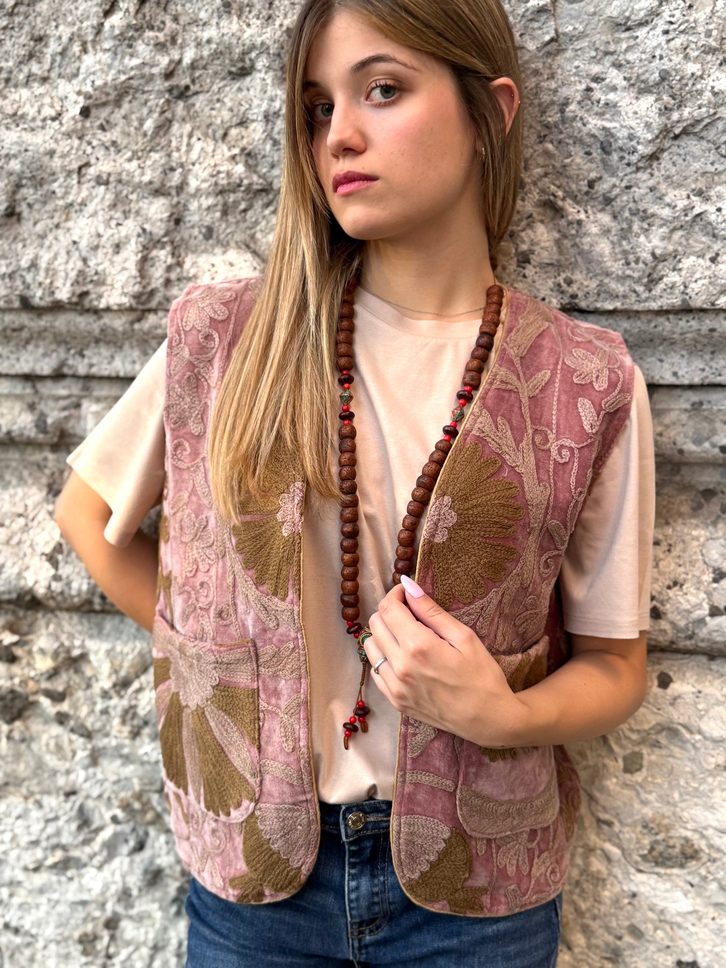 Velvet Boho Embroidered Vest Gilet