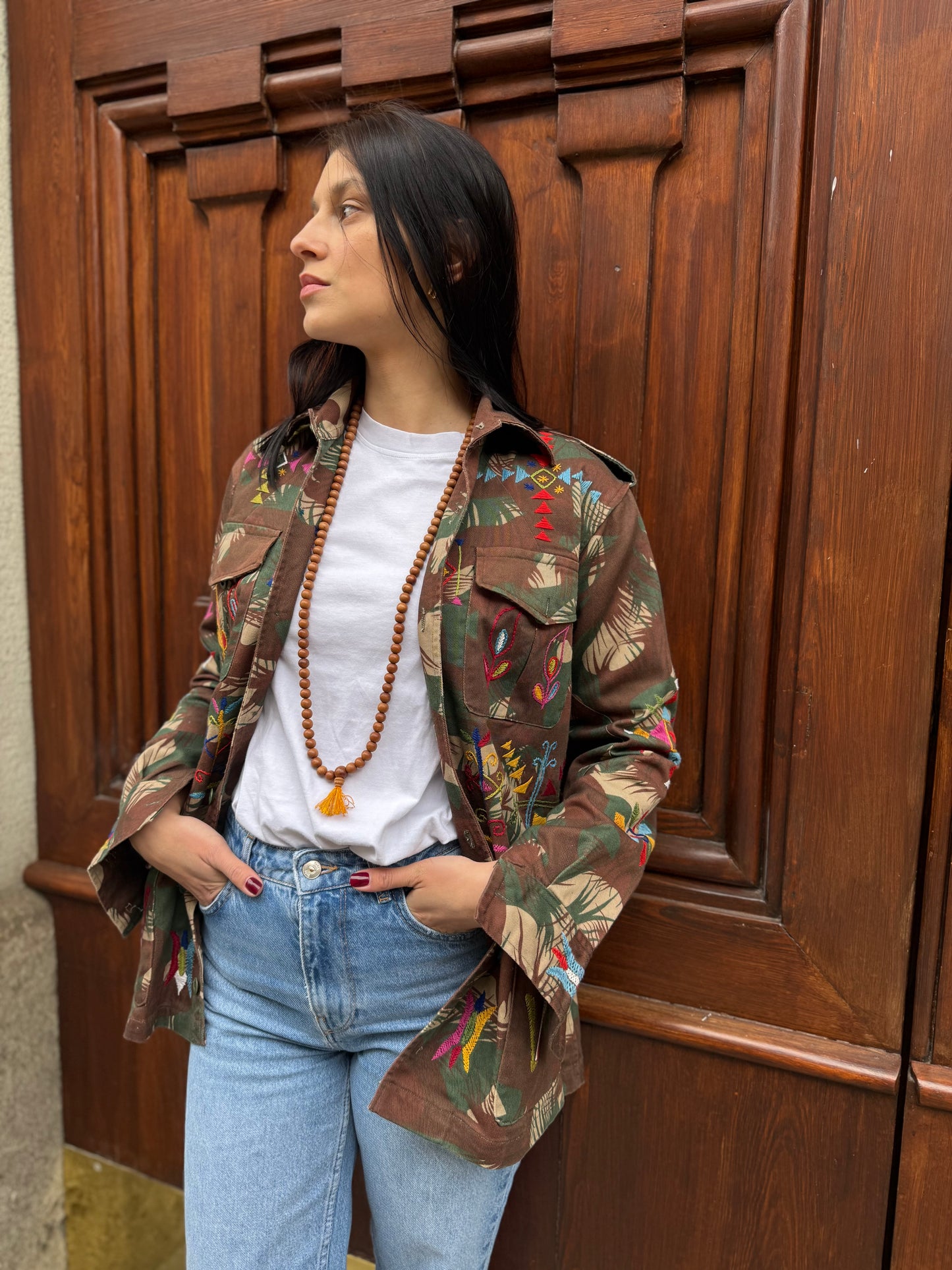 Vintage Army Jacket hand embroidered - Hindi