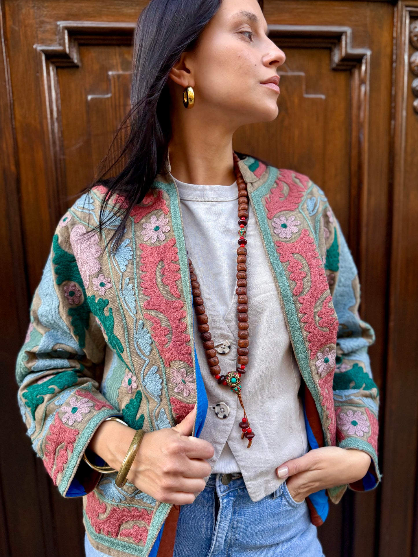 Cotton Stone Washed Suzani Jacket Embroidered