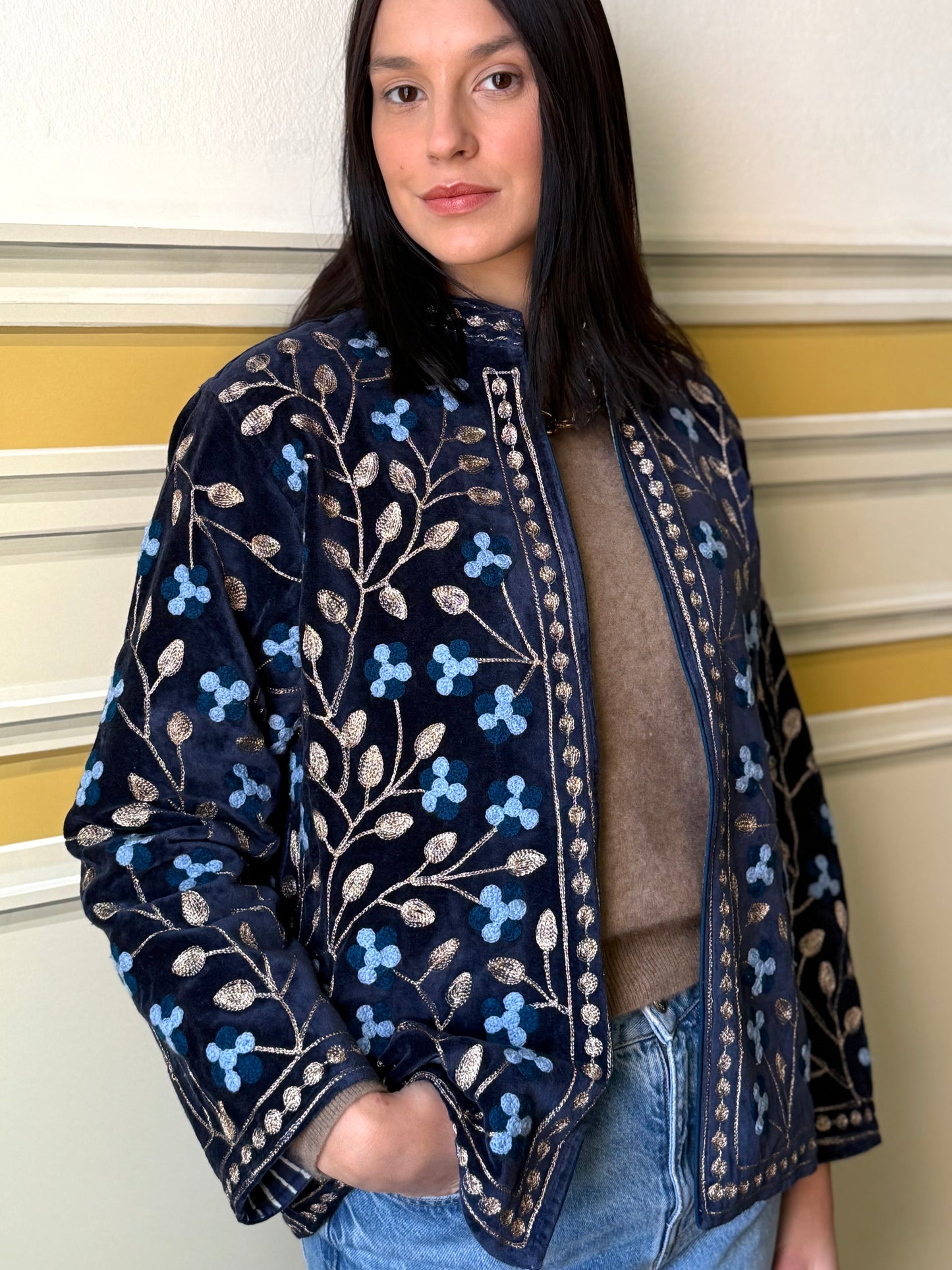 Zari Velvet Jacket - Deep Blue