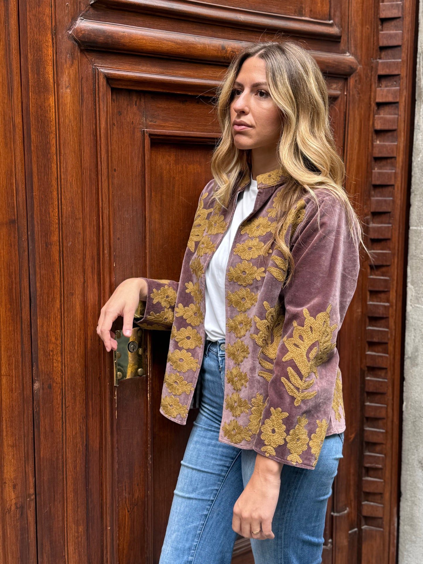 Flower Velvet Jacket - Gold