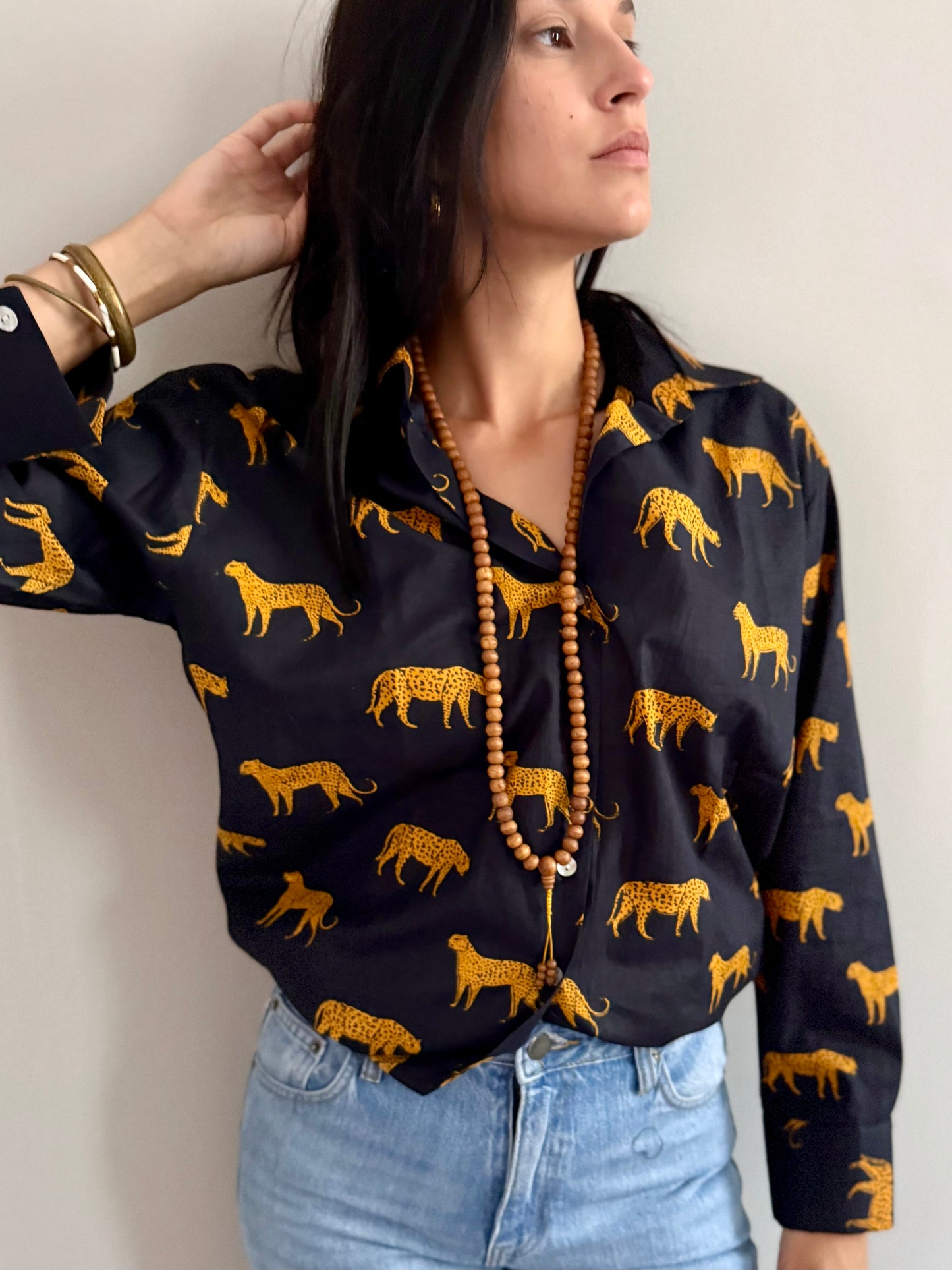 Cotton Shirt - Leopard Black