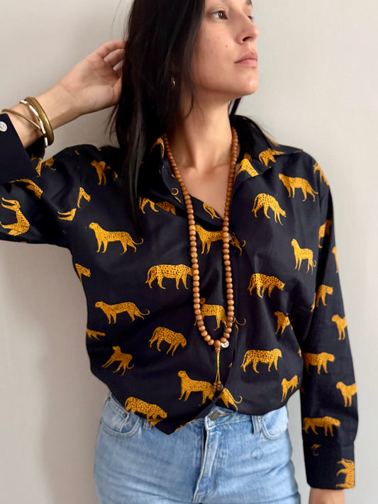 Cotton Shirt - Leopard Black