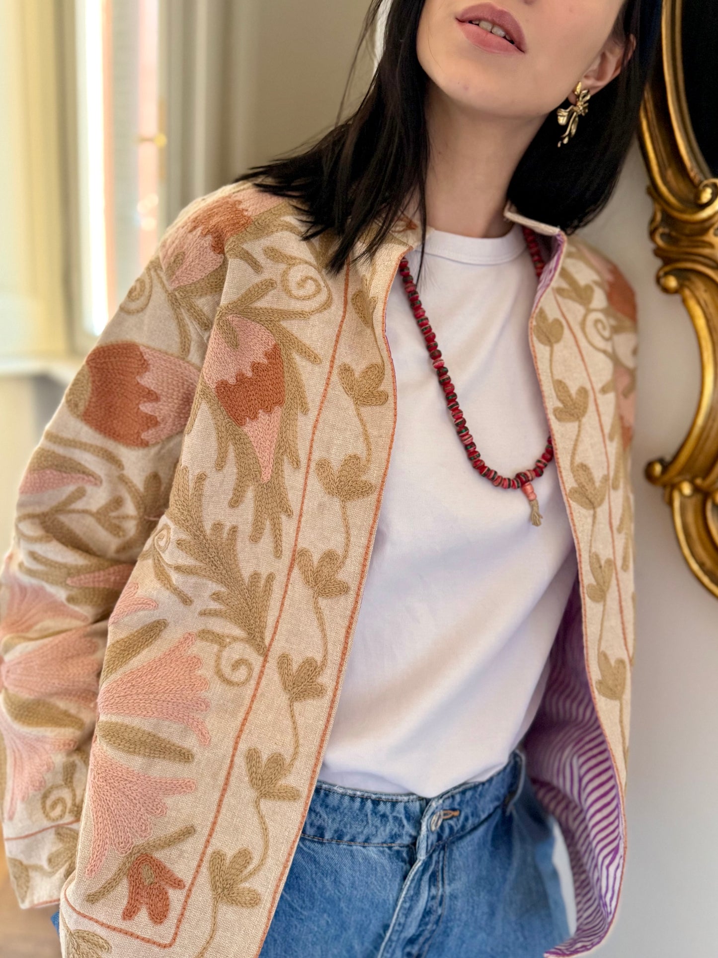 Cotton Linen Suzani Jacket Embroidered
