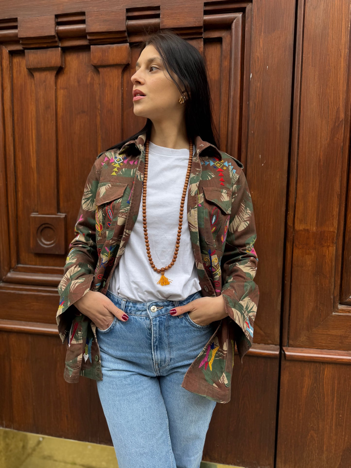 Vintage Army Jacket hand embroidered - Hindi