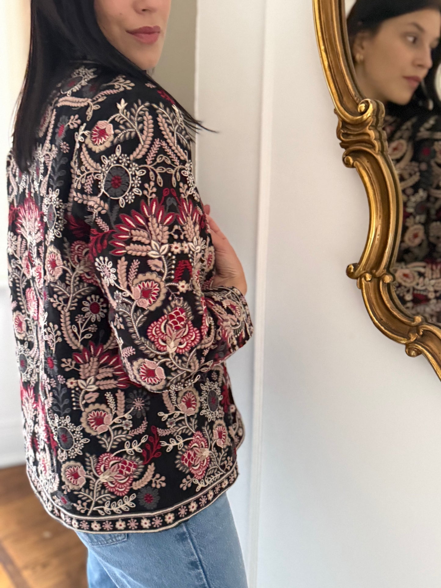 Leila Jacket Embroidered -  Black Pink