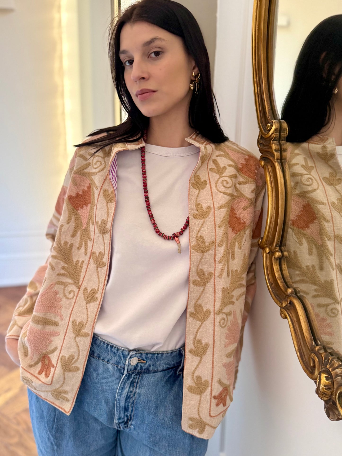Cotton Linen Suzani Jacket Embroidered