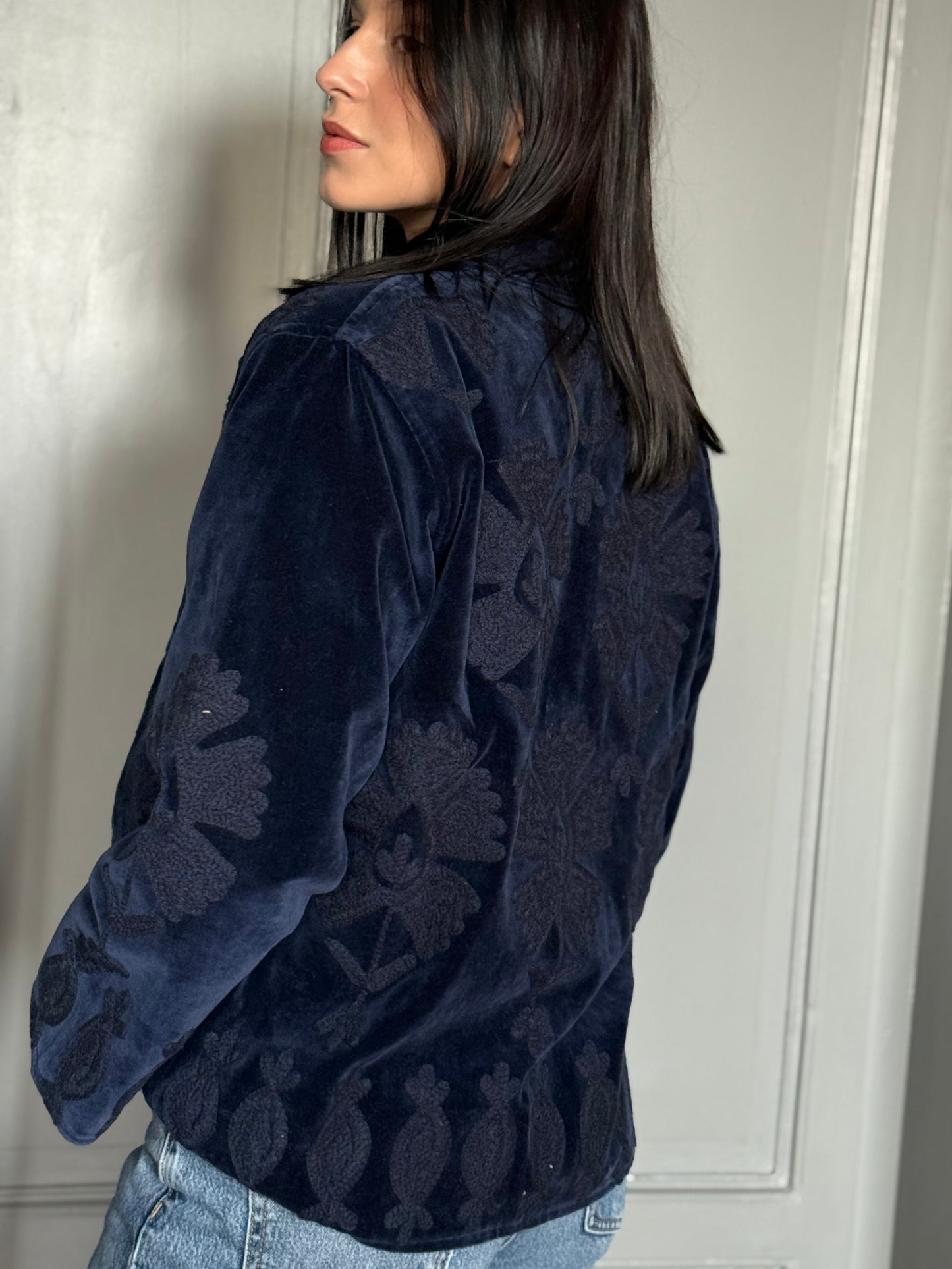Flower Velvet Jacket - Blue