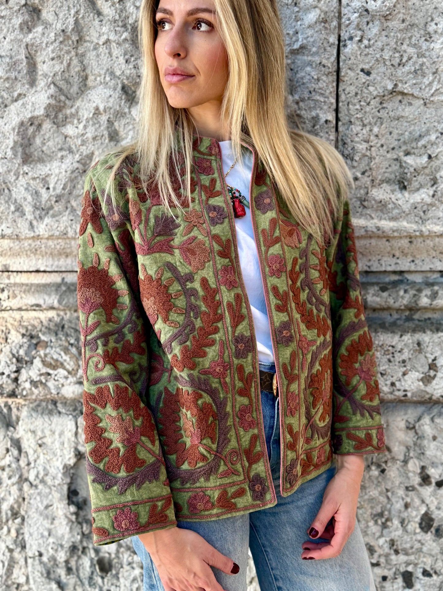 Cotton Stone Washed Suzani Jacket Embroidered