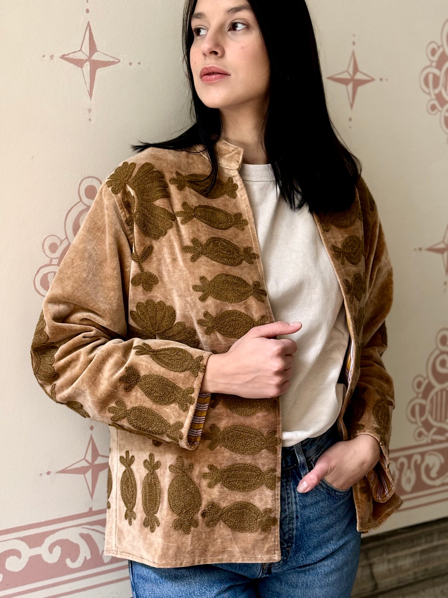 Flower Velvet Jacket - Cream