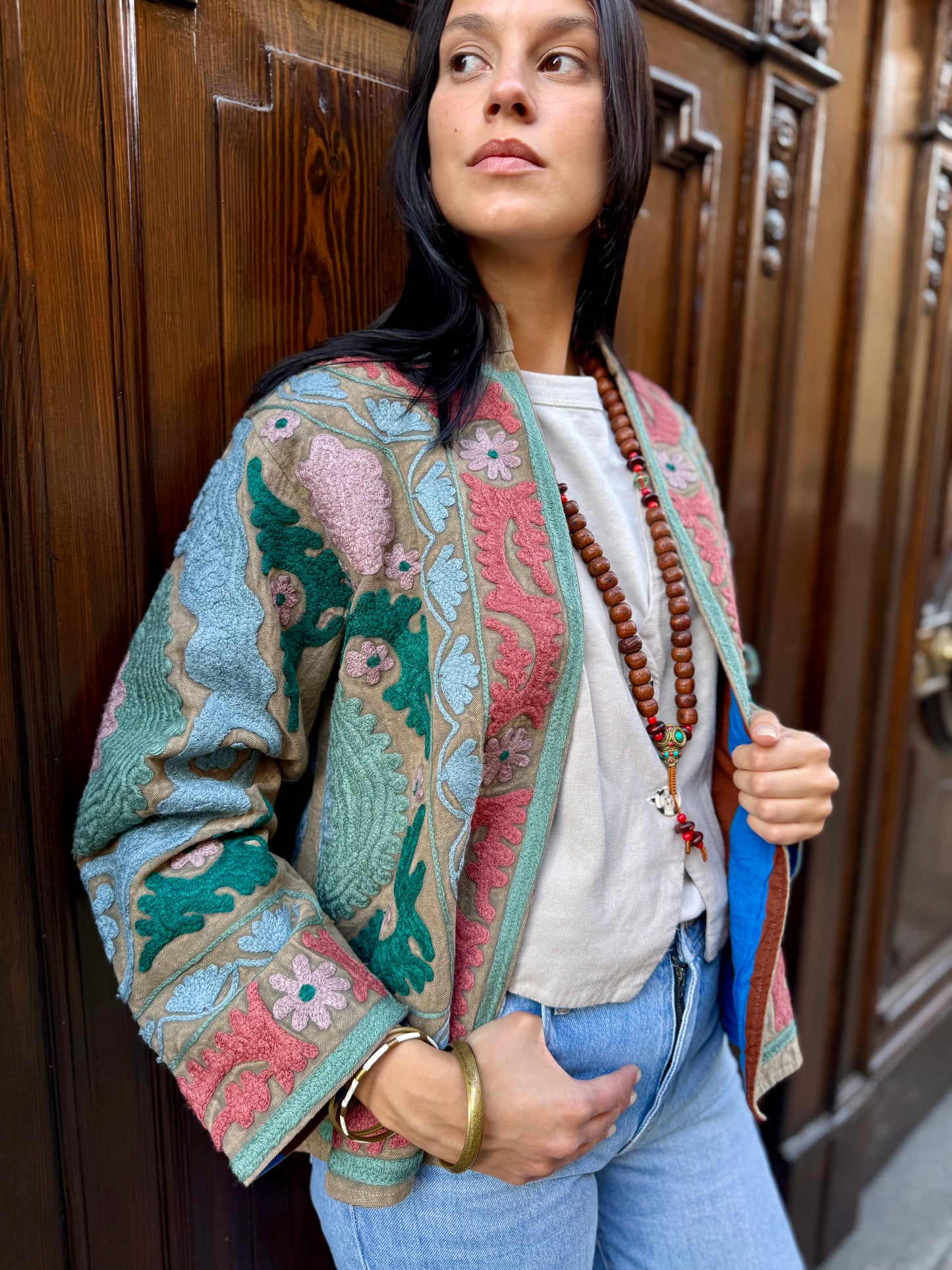 Cotton Stone Washed Suzani Jacket Embroidered