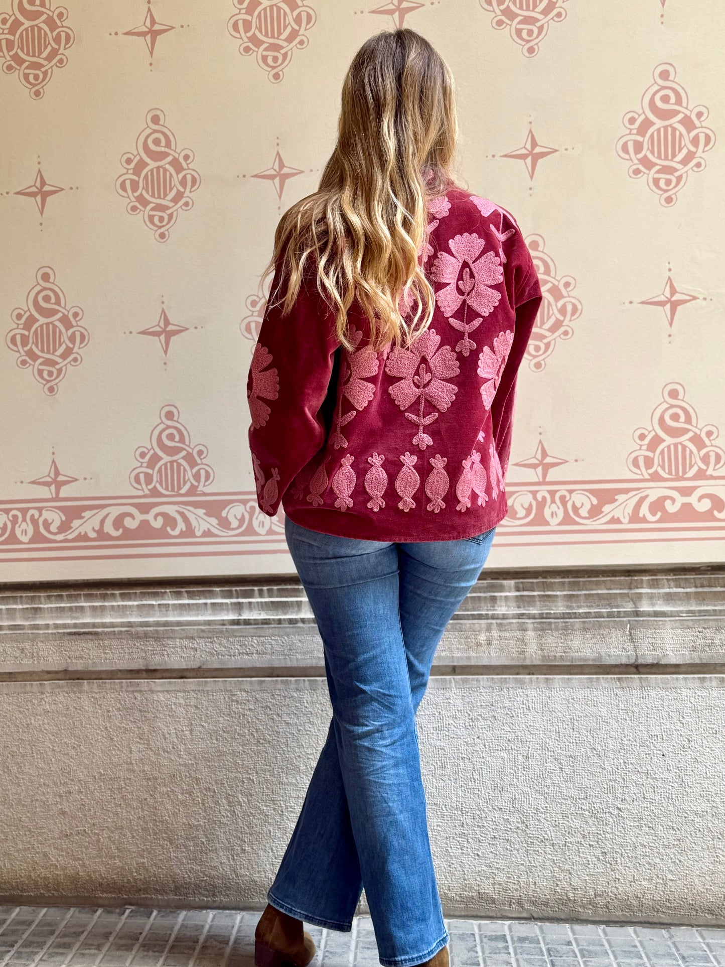 Flower Velvet Jacket - Pink Large