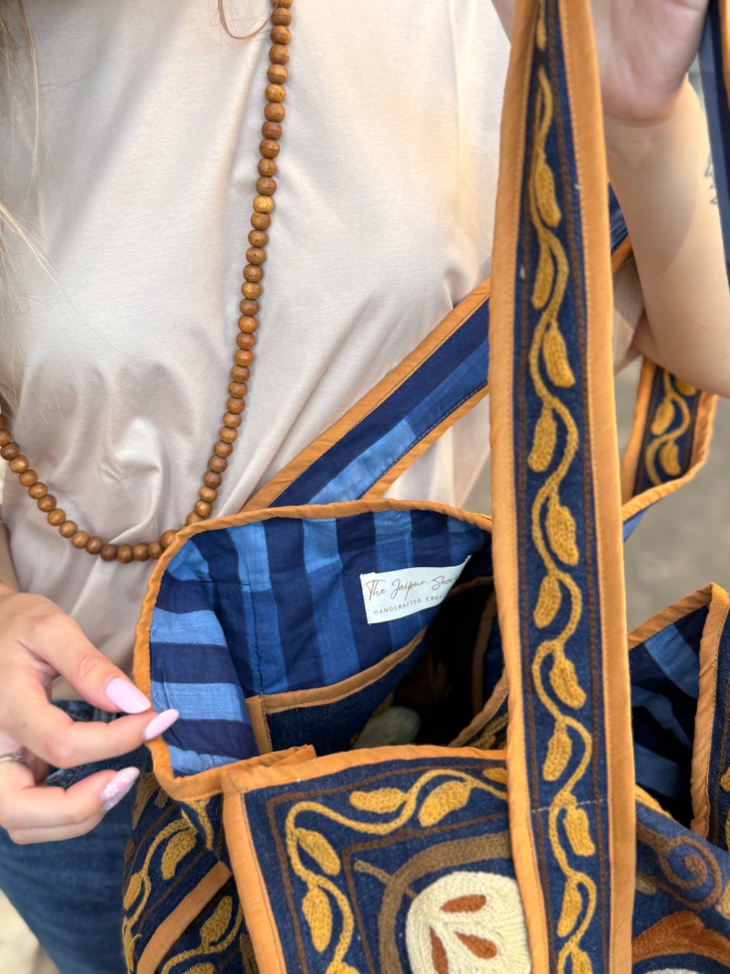 Denim Suzani Embroidered Tote Bag