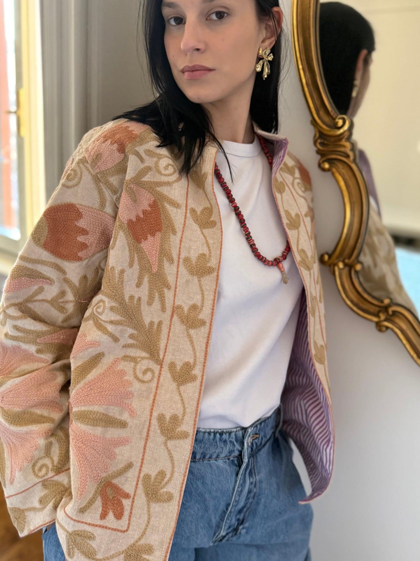 Cotton Linen Suzani Jacket Embroidered