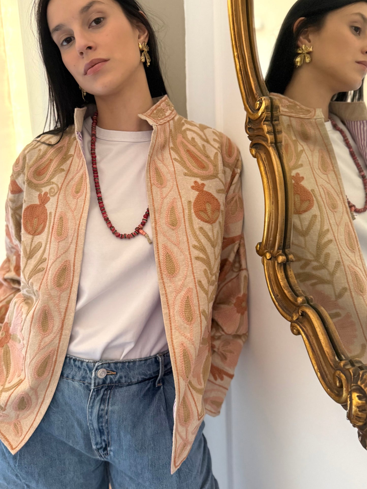 Cotton Linen Suzani Jacket Embroidered