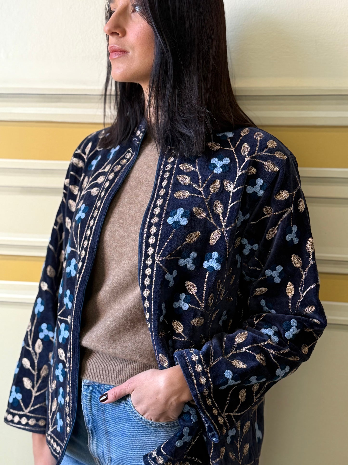 Zari Velvet Jacket - Deep Blue