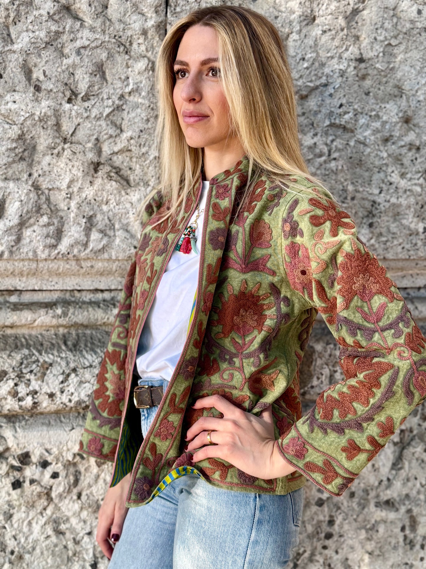 Cotton Stone Washed Suzani Jacket Embroidered