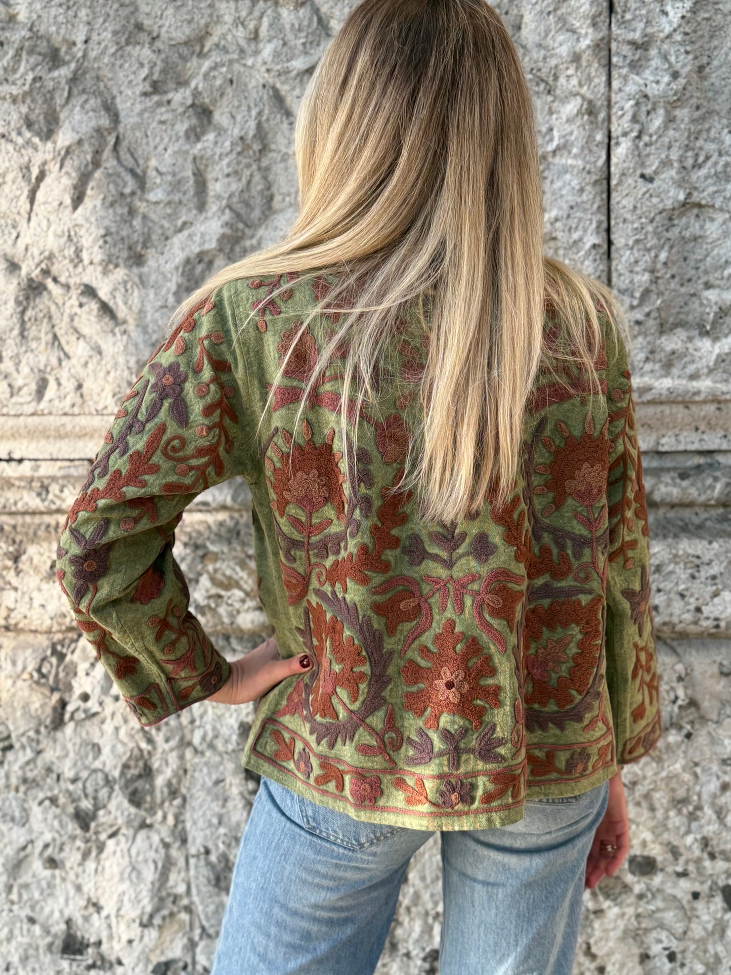 Cotton Stone Washed Suzani Jacket Embroidered