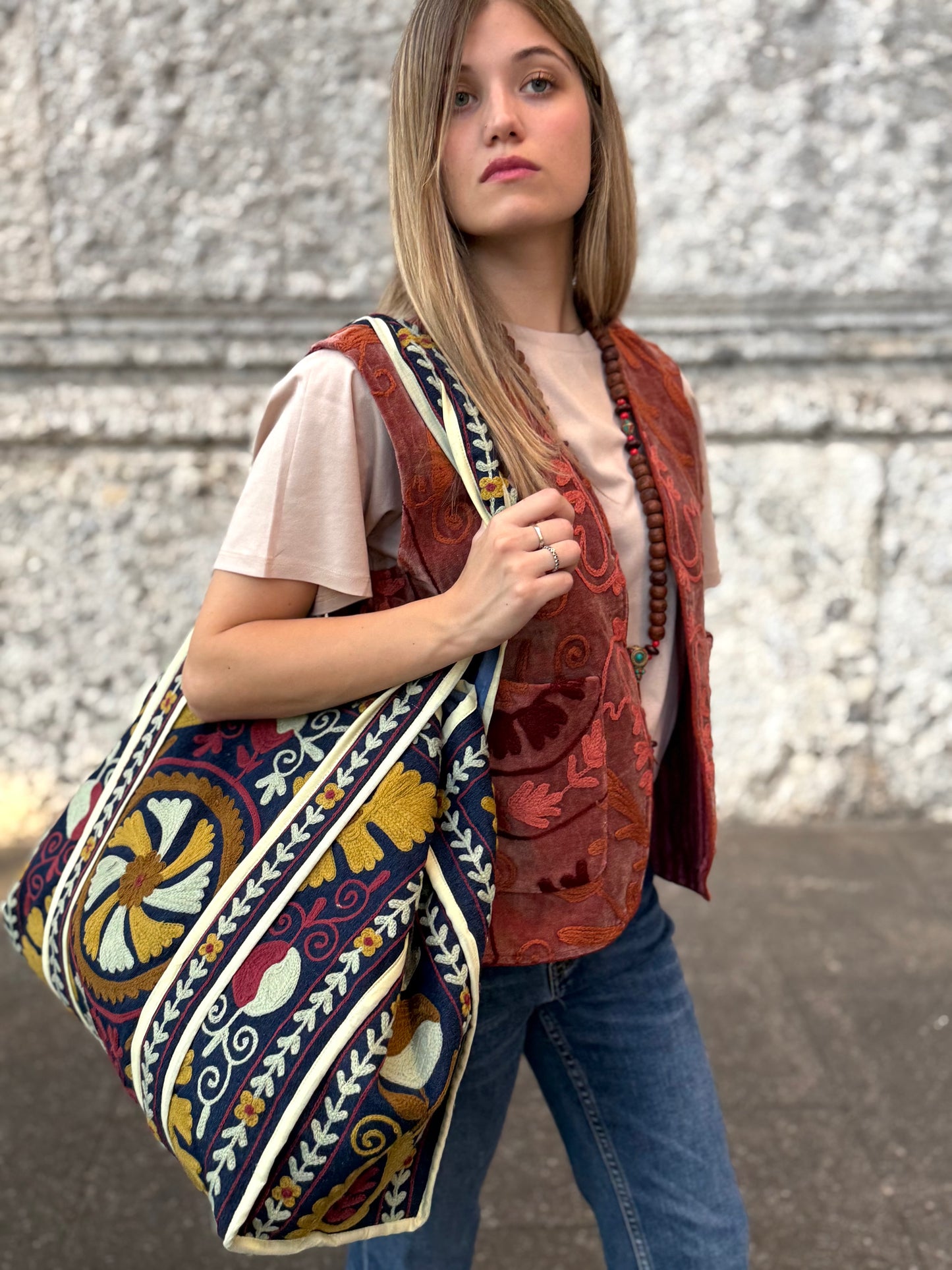 Velvet Boho Embroidered Vest Gilet