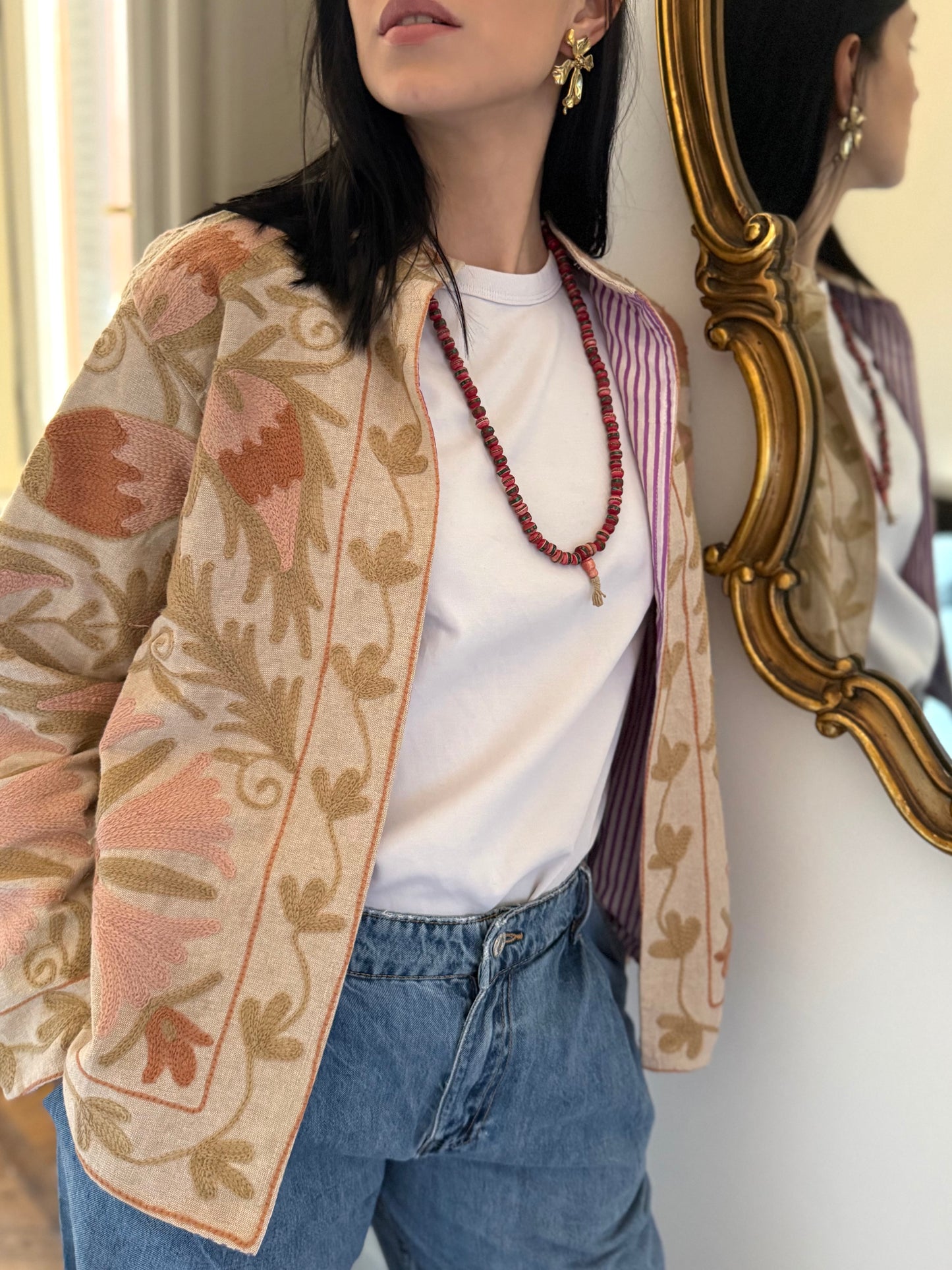 Cotton Linen Suzani Jacket Embroidered