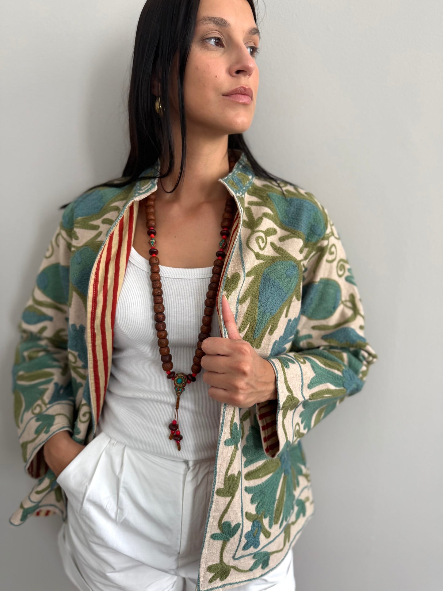 Cotton Linen Suzani Jacket Embroidered