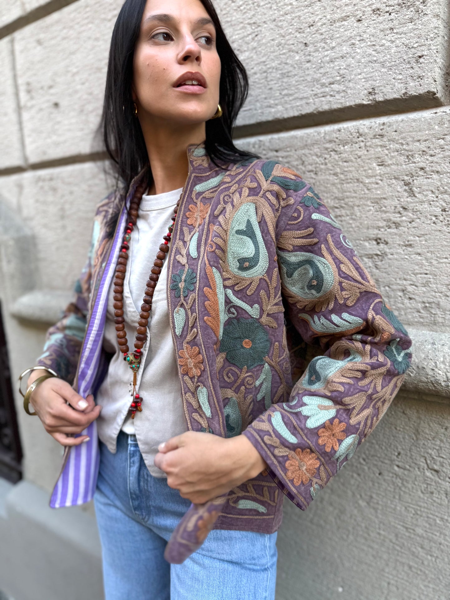Cotton Stone Washed Suzani Jacket Embroidered