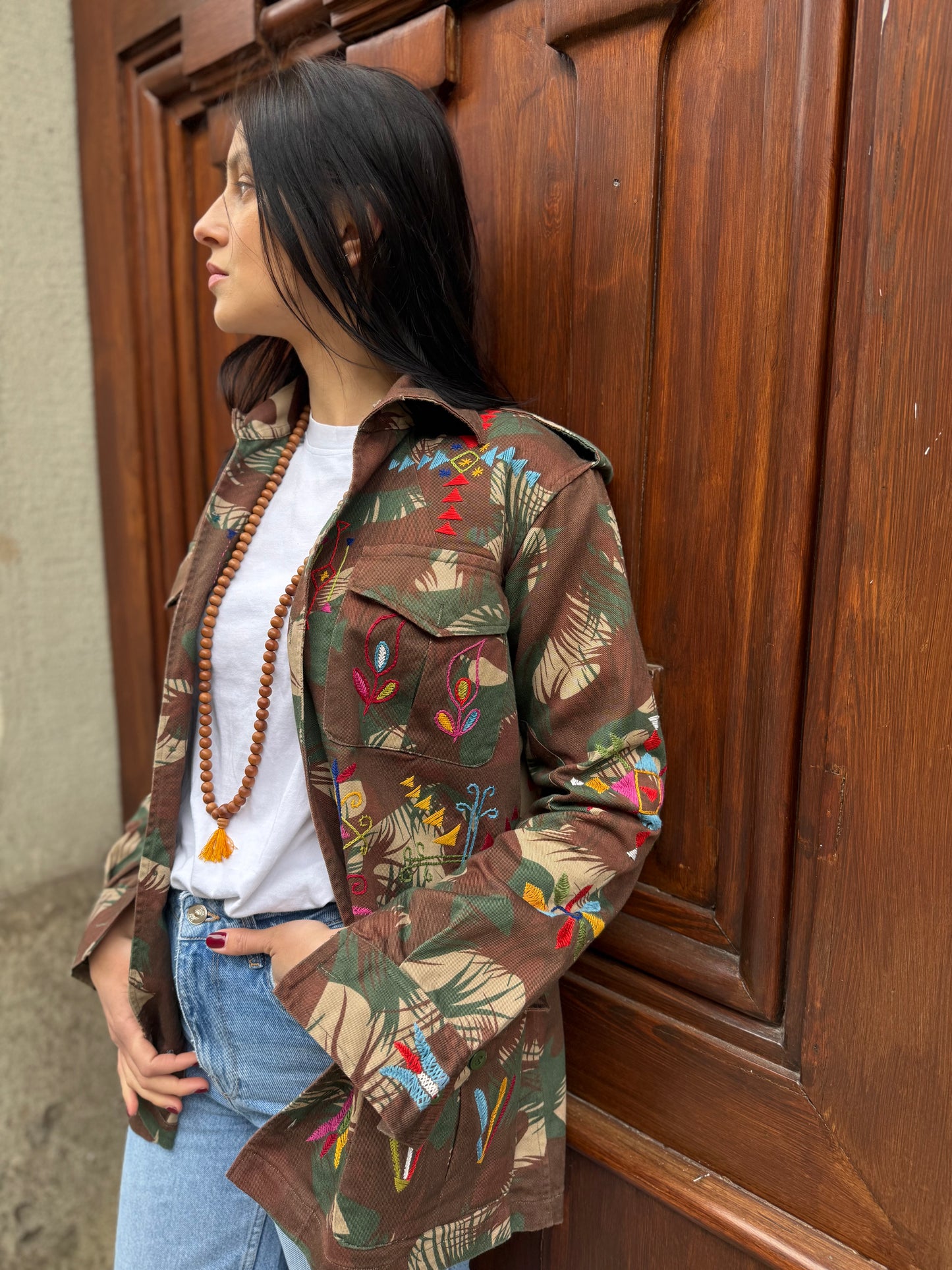 Vintage Army Jacket hand embroidered - Hindi