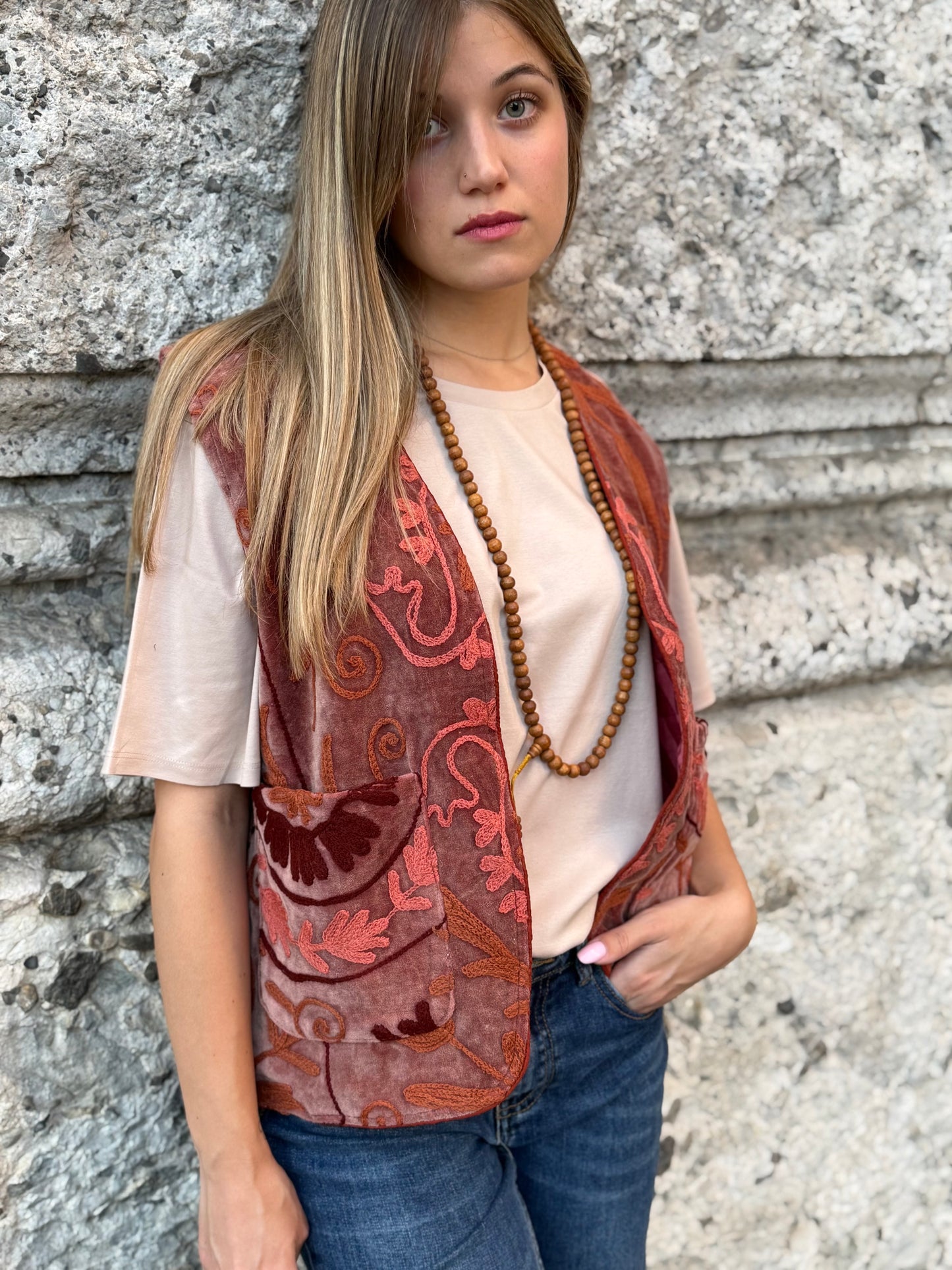 Velvet Boho Embroidered Vest Gilet