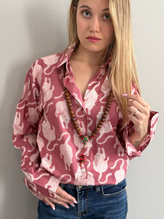 Cotton Shirt - Tibetan Tiger Antique Pink