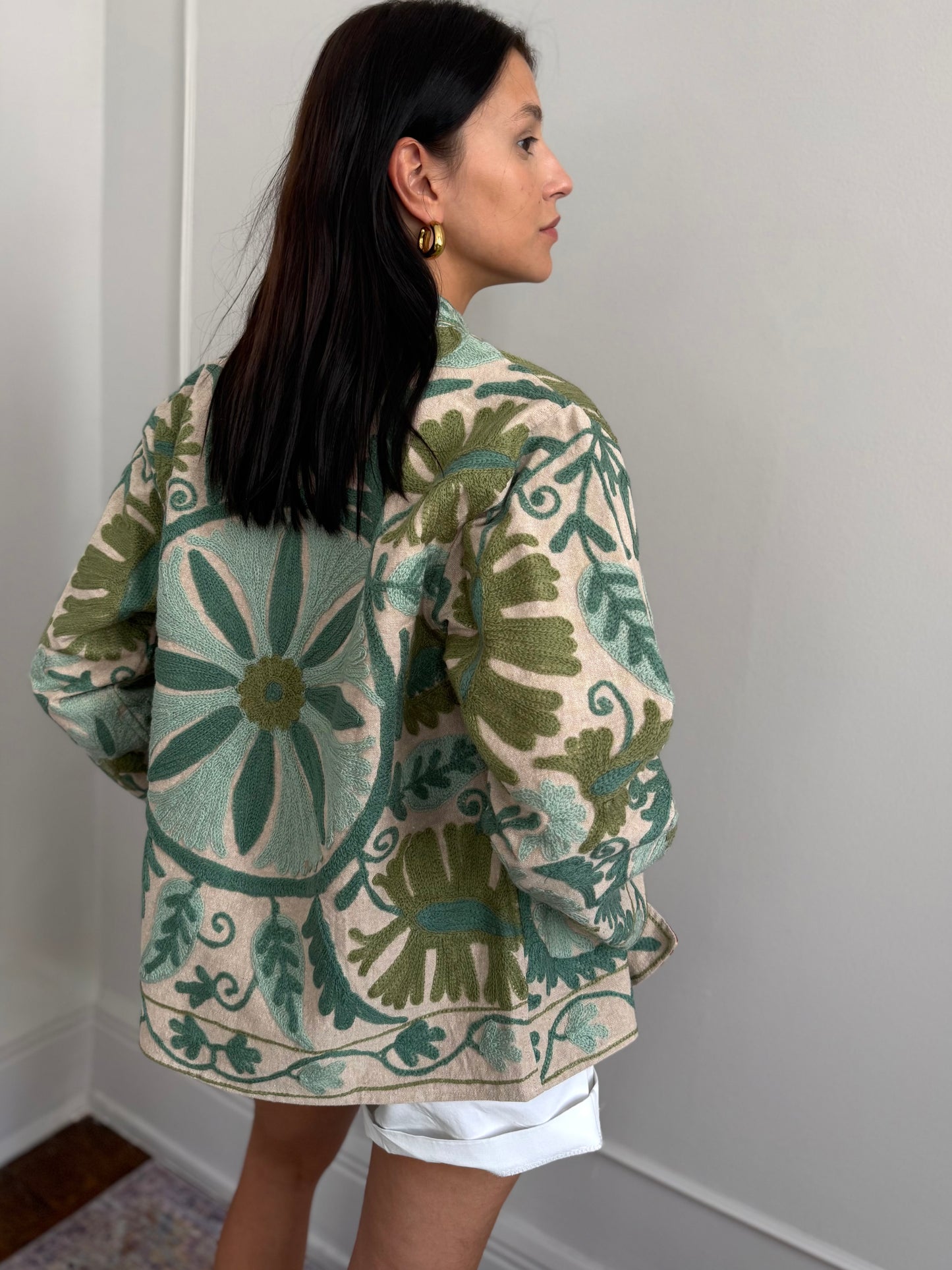 Cotton Linen Suzani Jacket Embroidered