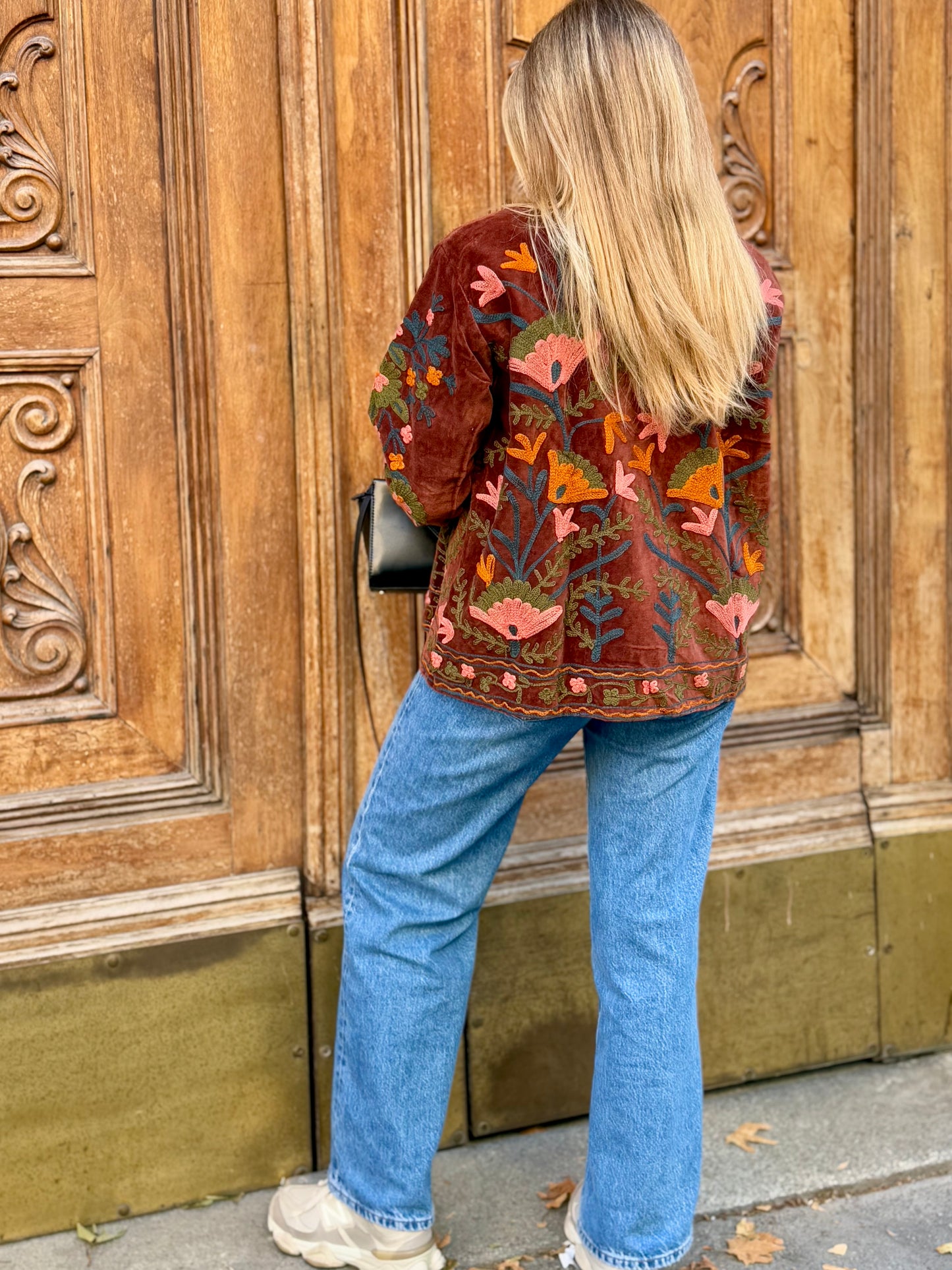 Velvet Suzani Embroidered Jacket - Brown
