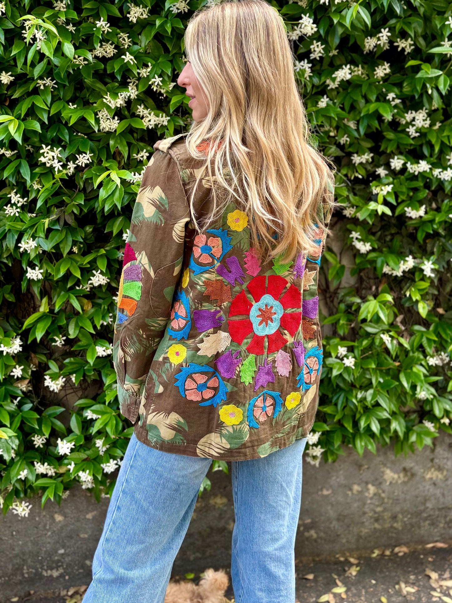 Vintage Army Jacket hand embroidered - Sunflower