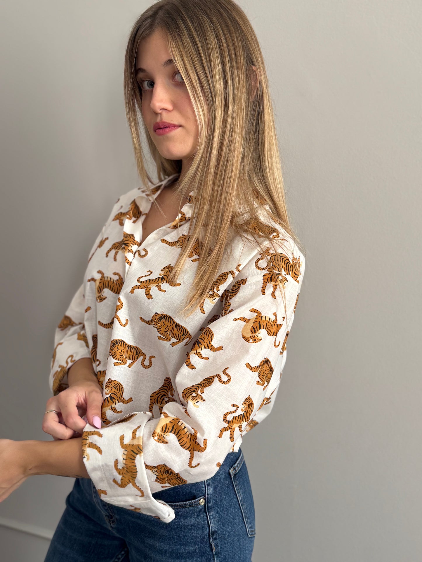 Cotton Shirt - Chinese Tiger White