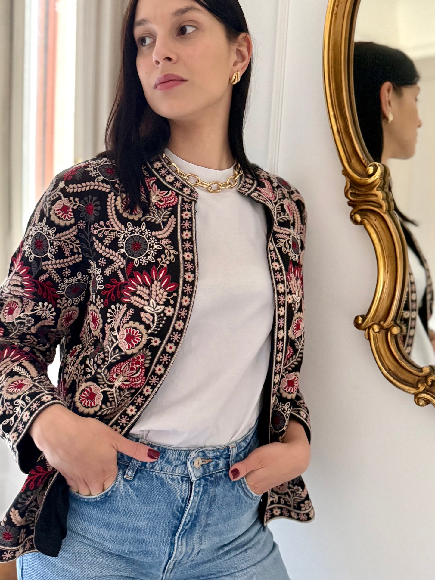 Leila Jacket Embroidered -  Black Pink