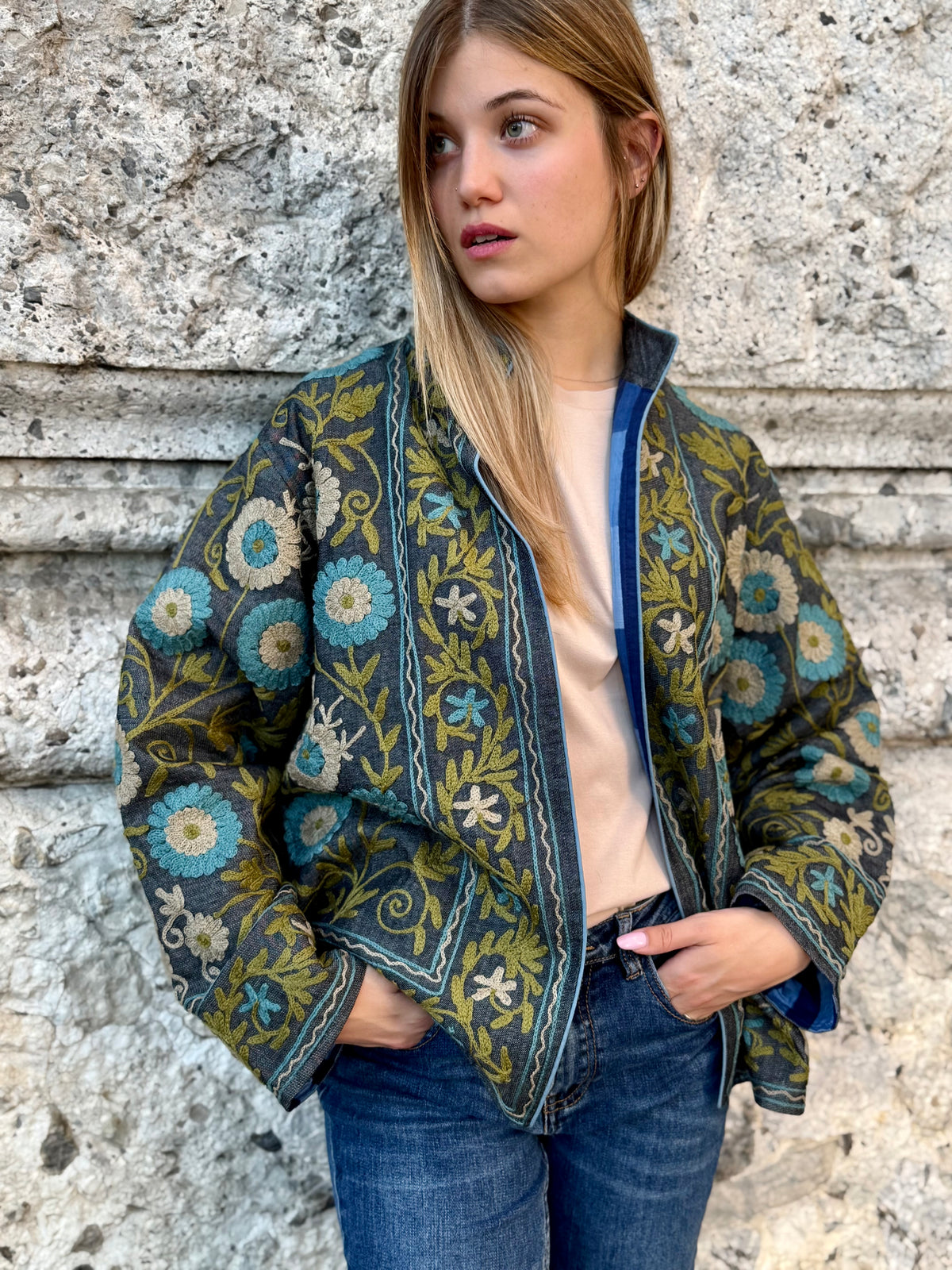Denim Suzani Jacket Embroidered - limited edition