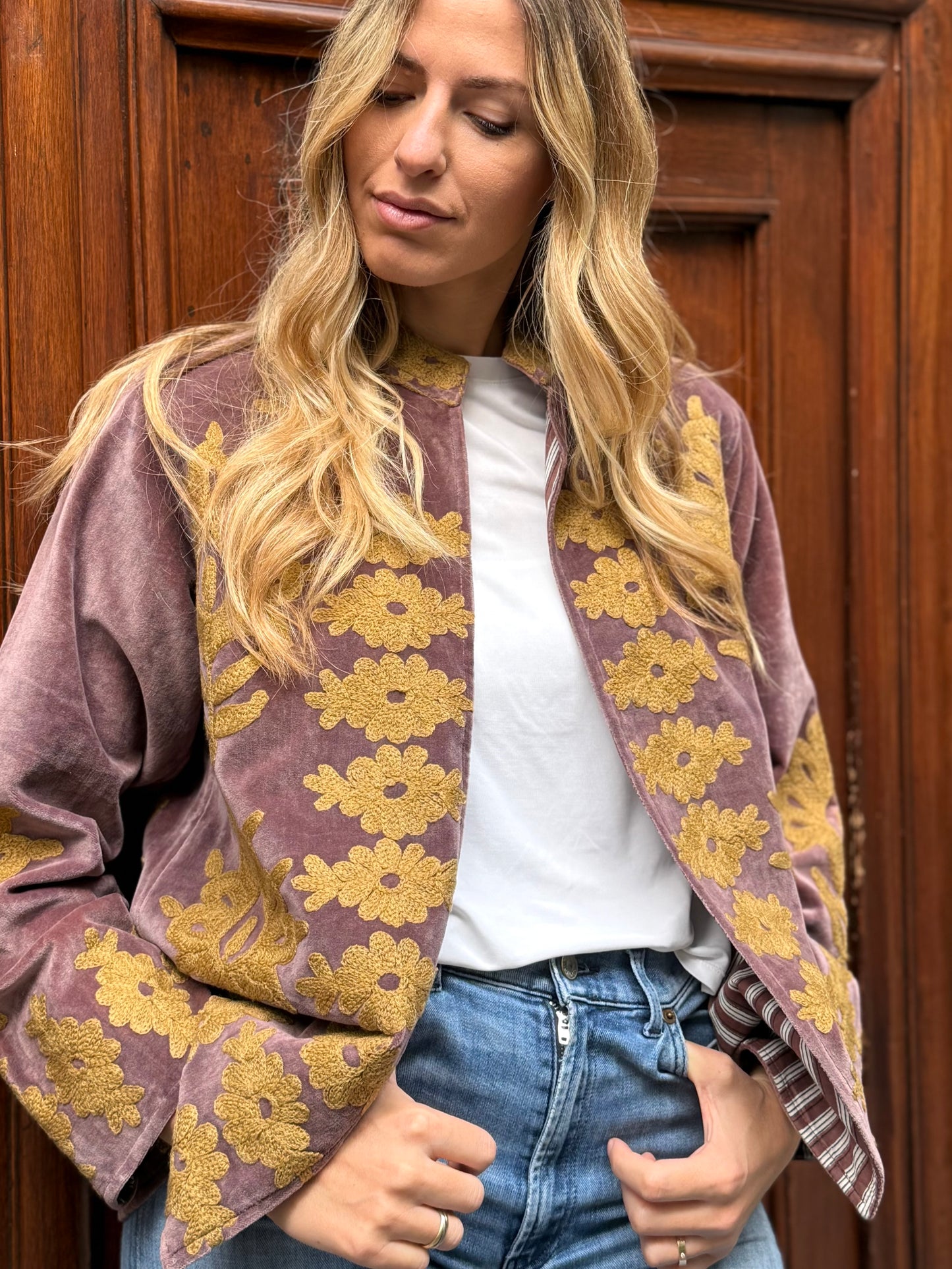 Flower Velvet Jacket - Gold