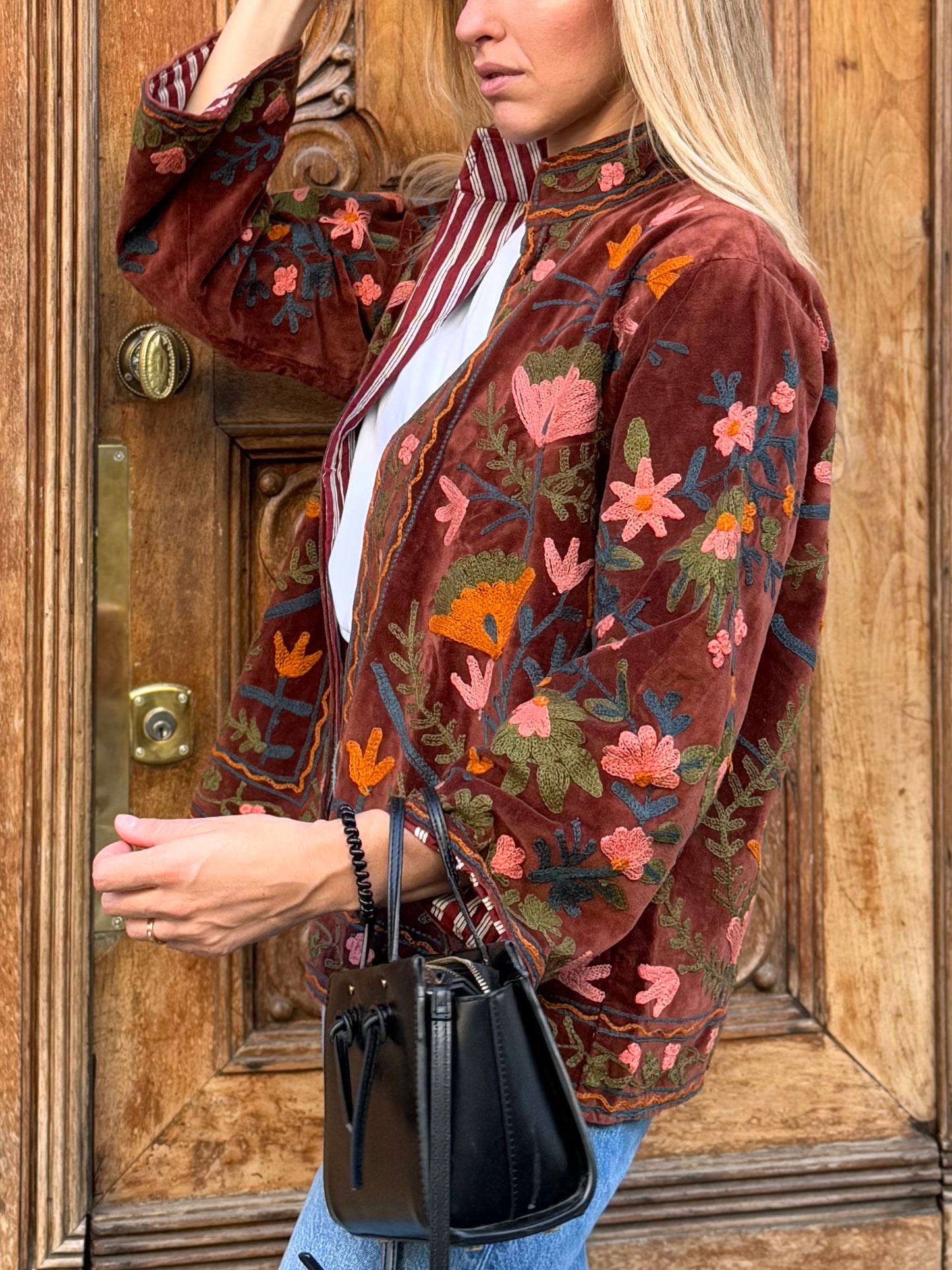 Velvet Suzani Embroidered Jacket - Brown