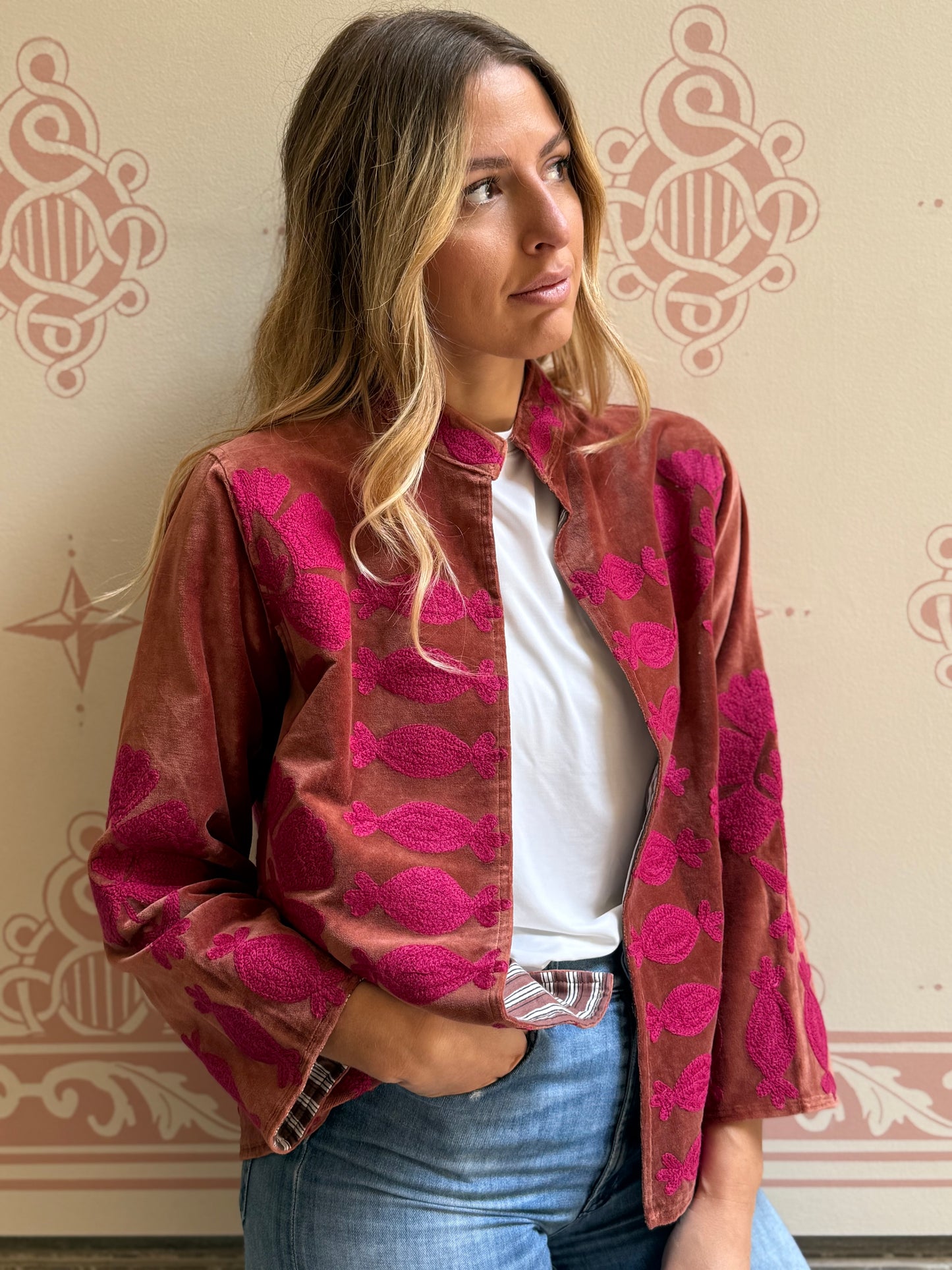 Flower Velvet Jacket - Fuchsia Medium