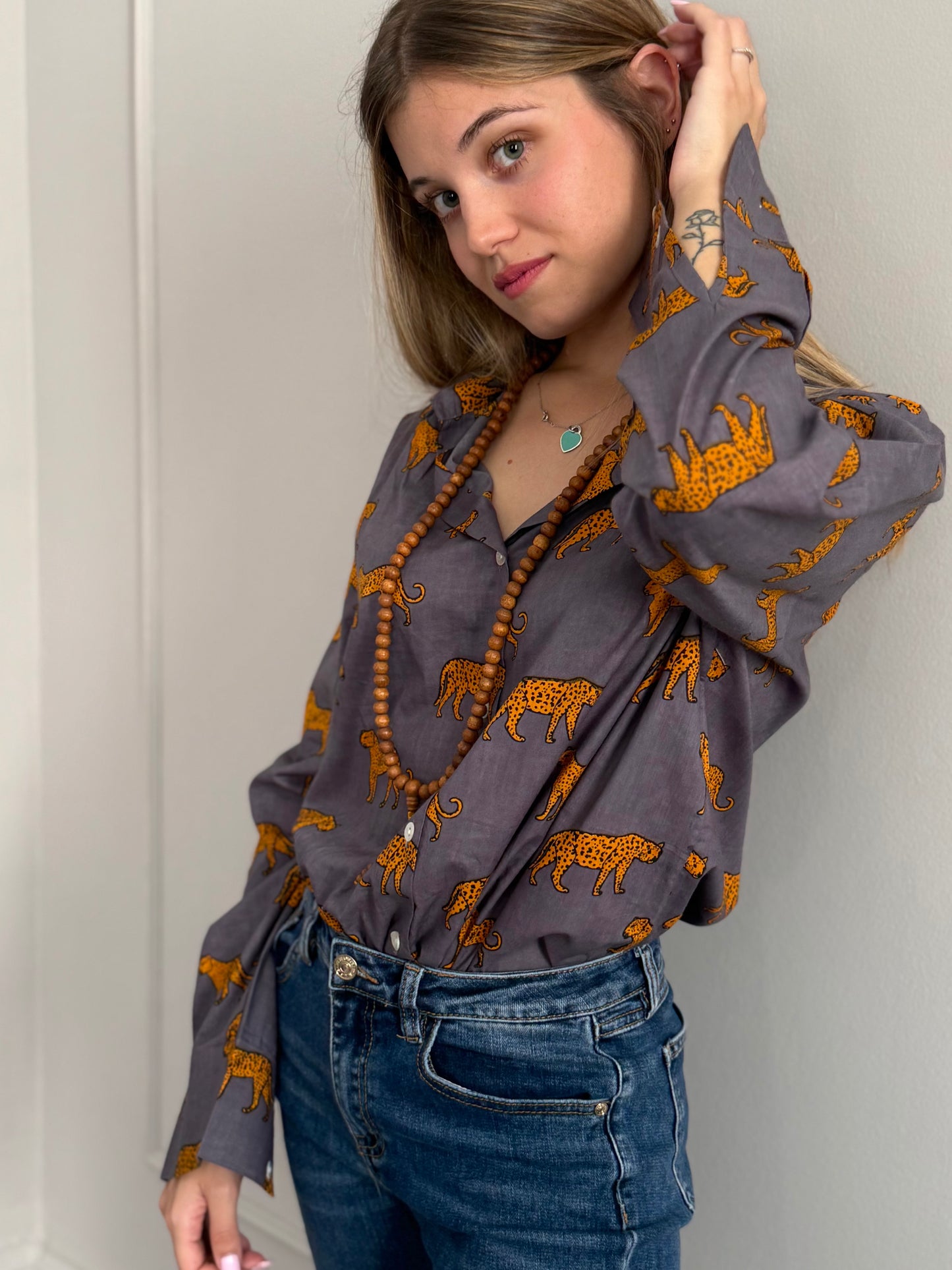 Cotton Shirt - Leopard Grey