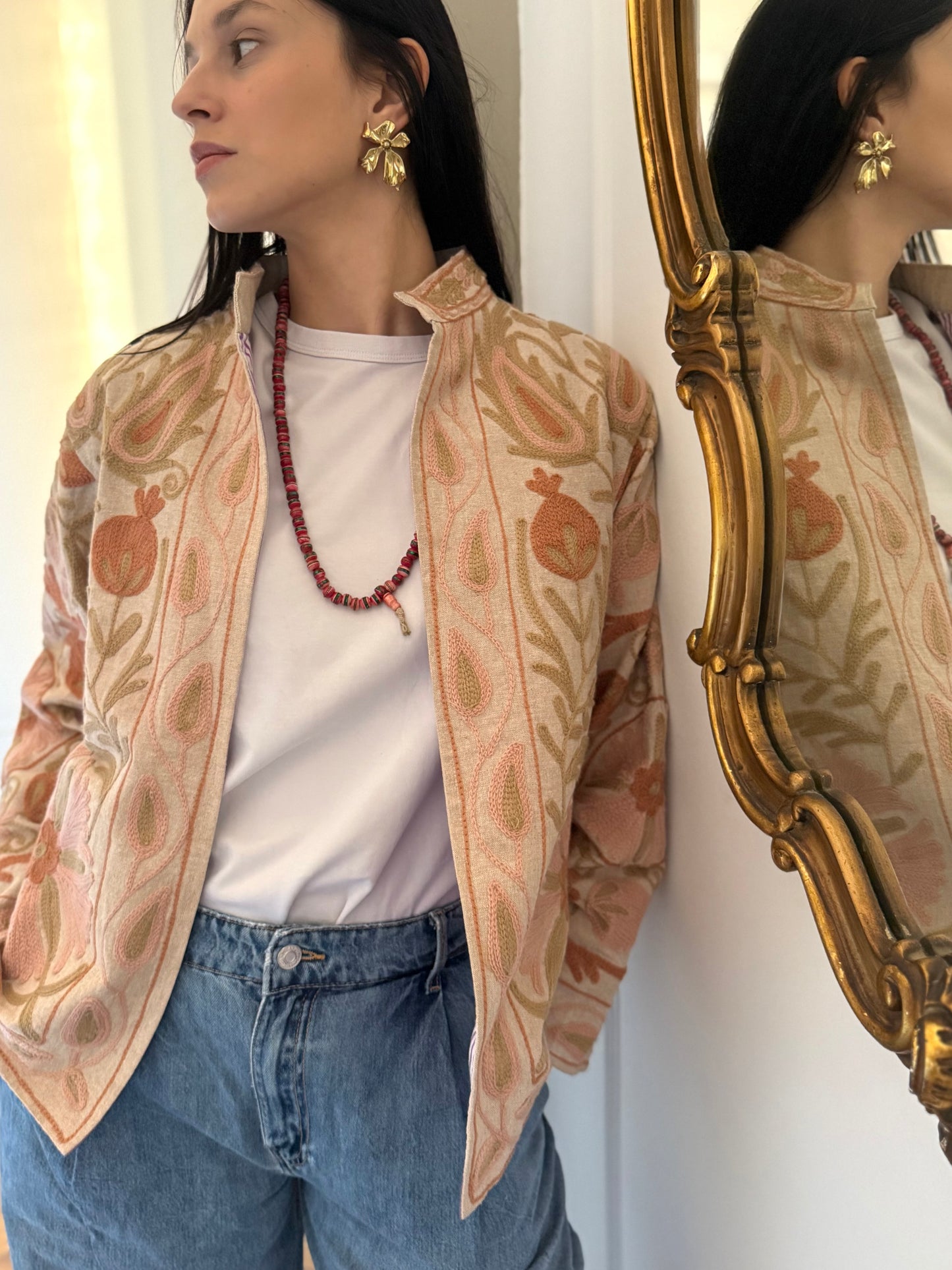 Cotton Linen Suzani Jacket Embroidered