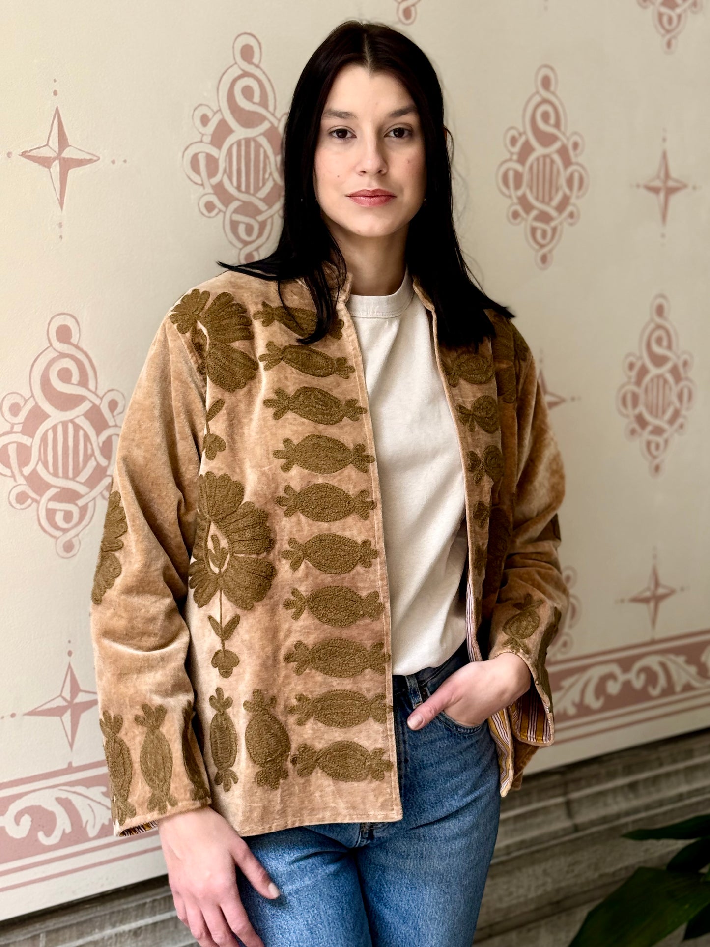 Flower Velvet Jacket - Cream