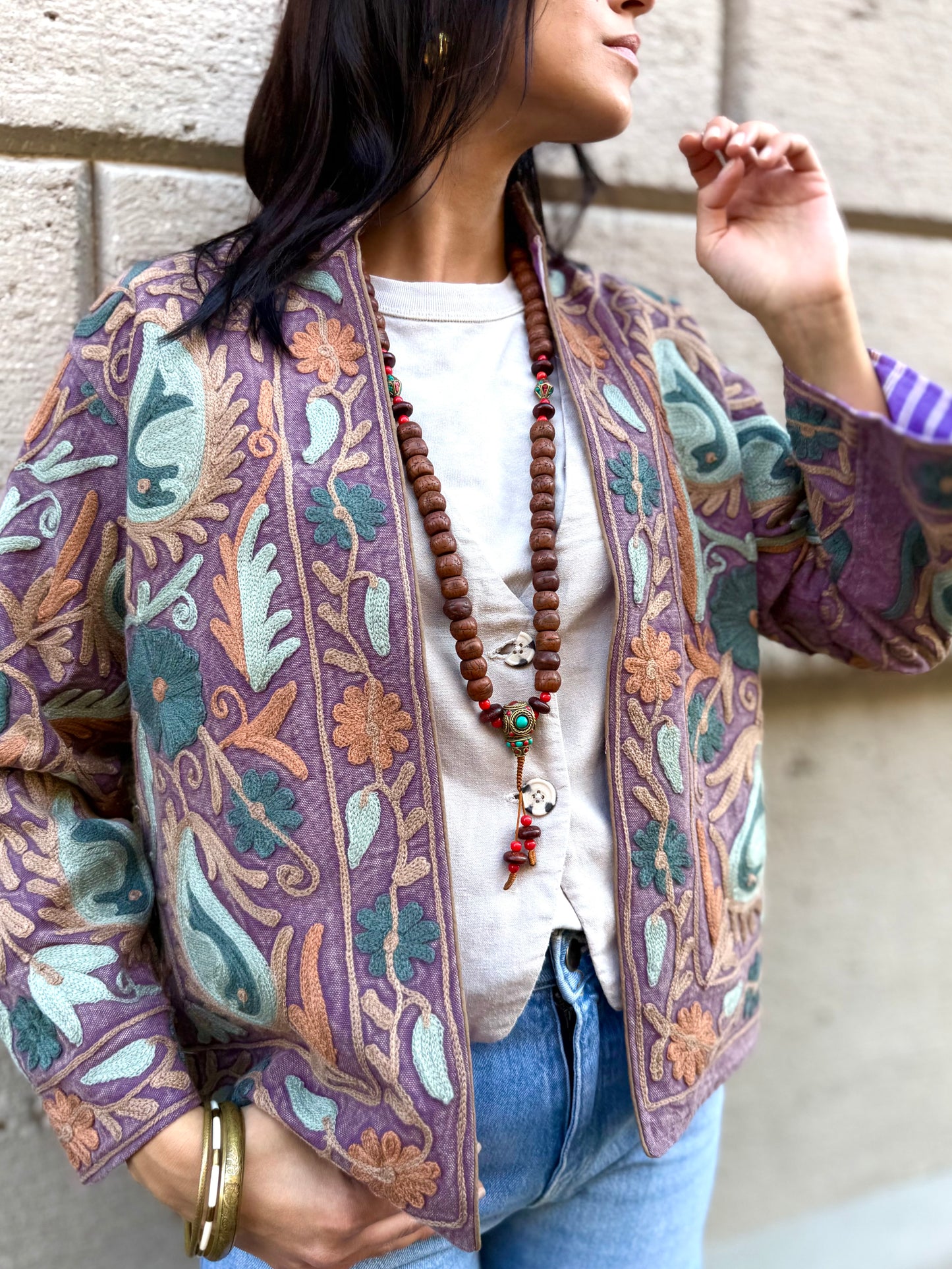 Cotton Stone Washed Suzani Jacket Embroidered