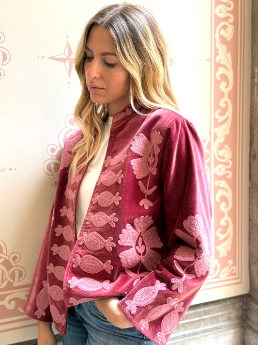 Flower Velvet Jacket - Pink Large